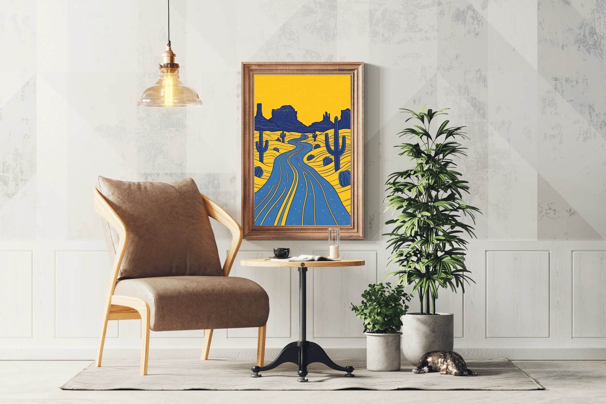 Yellow Desert Landscape With Cactus Wall Art - beink online art store