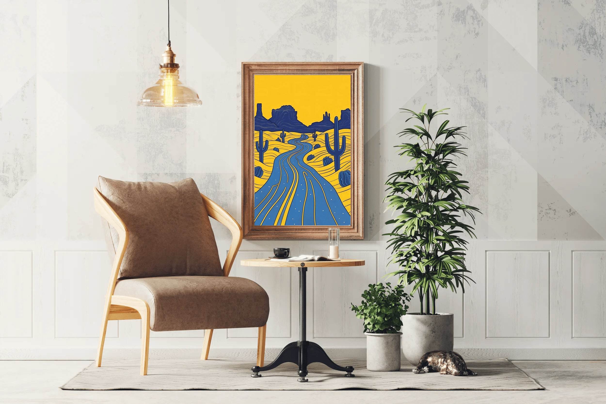 Yellow Desert Landscape With Cactus Wall Art - beink online art store
