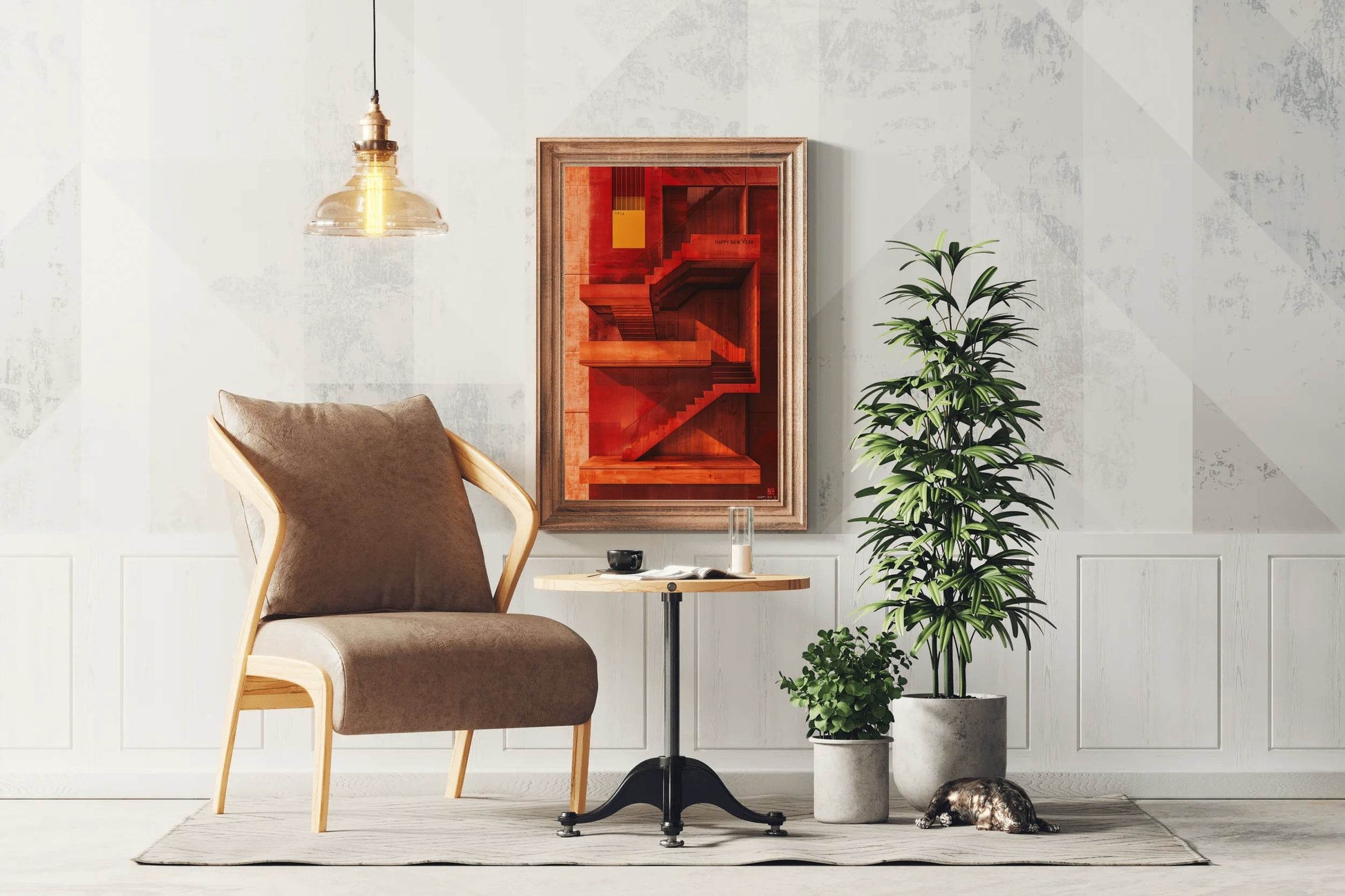 Red Stairs in Modern Building Wall Art - beink online art store