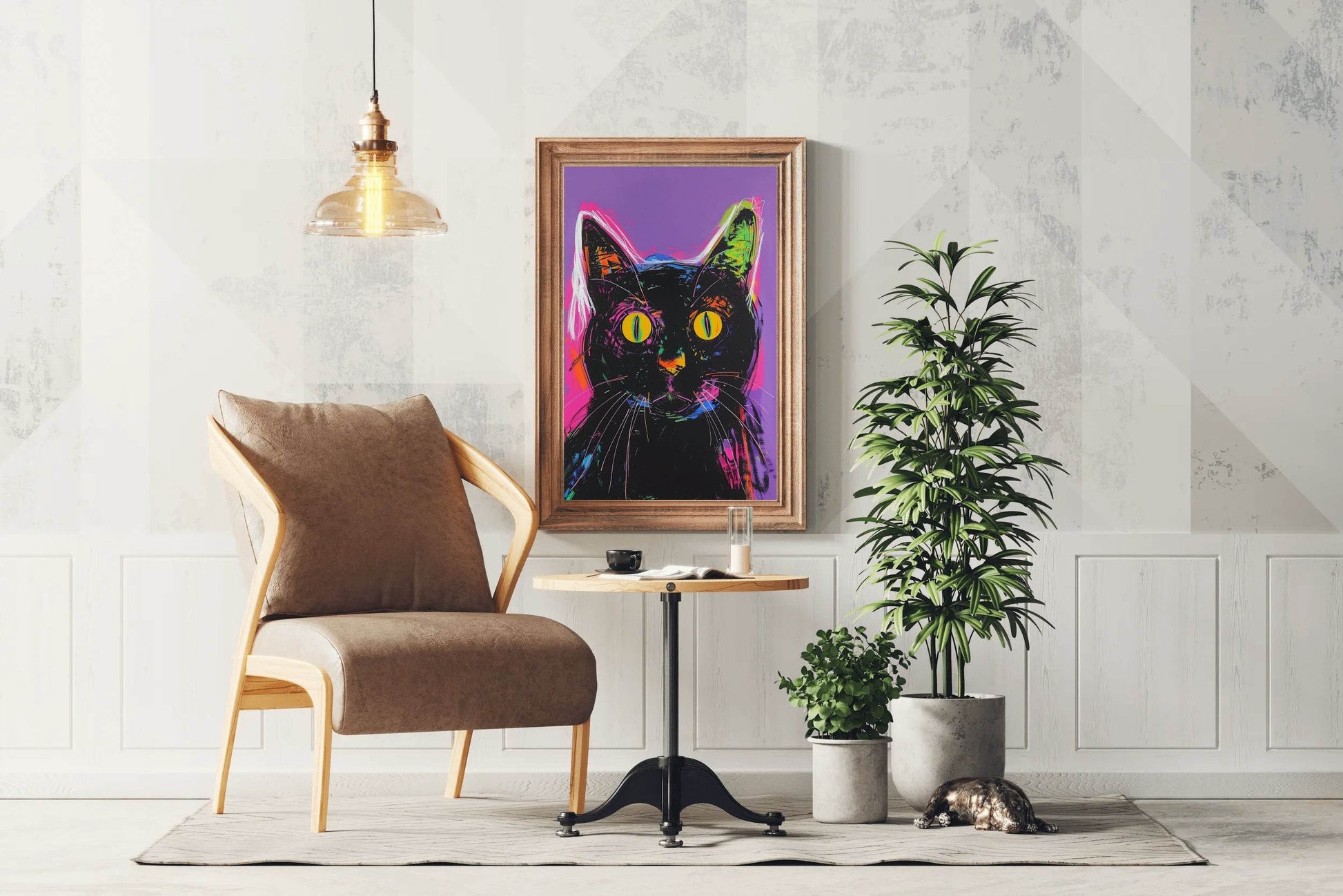 Painting of Black Cat With Pink Background - beink online art store