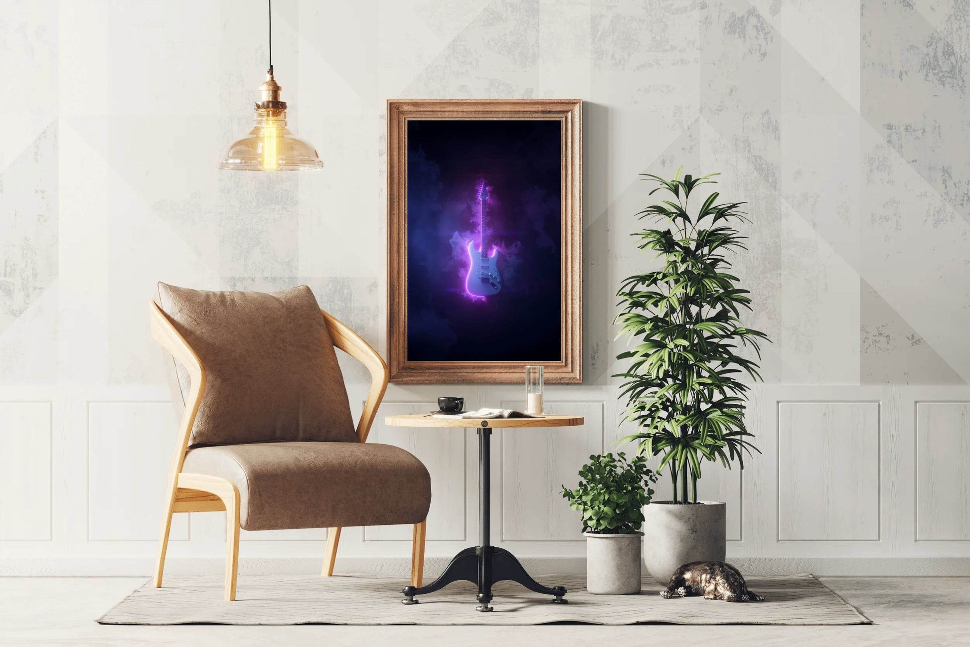 Electric Rock Guitar With Neon Lights Wall Art - beink online art store
