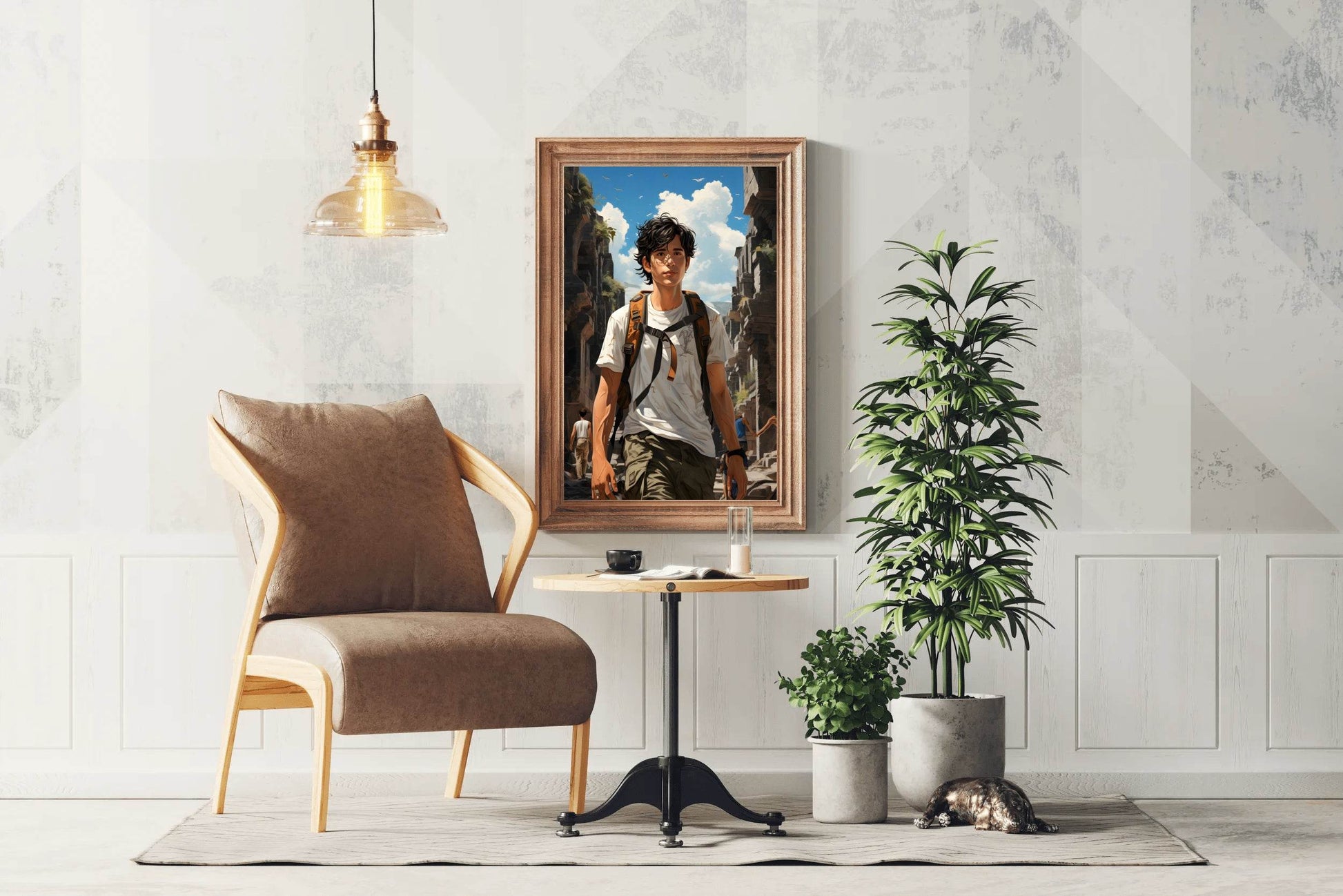 Short Curly Black Hair Adventure Character Anime Wall Art - beink online art store