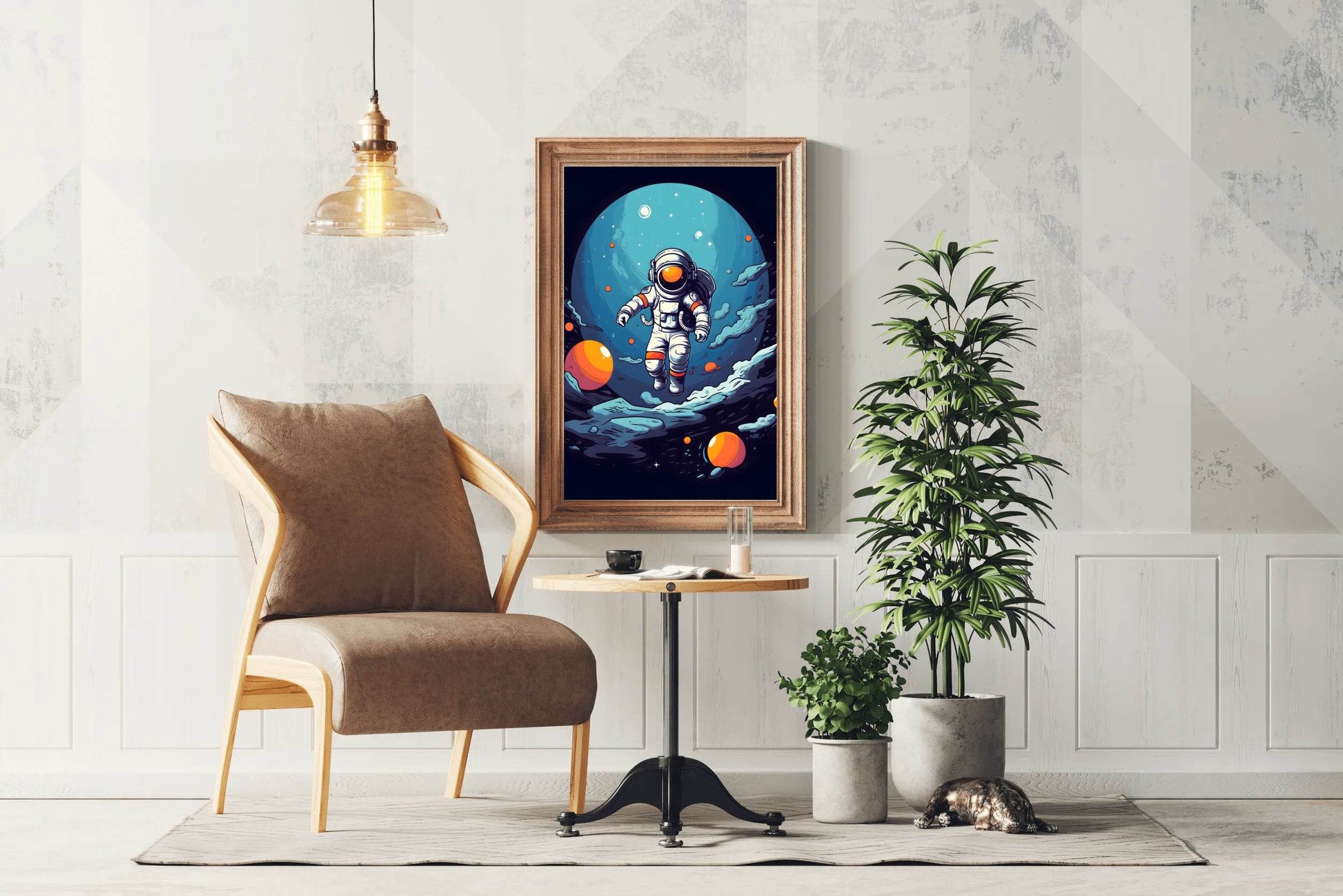 Cartoonish Illustration of Astronaut Flying in Space - beink online art store