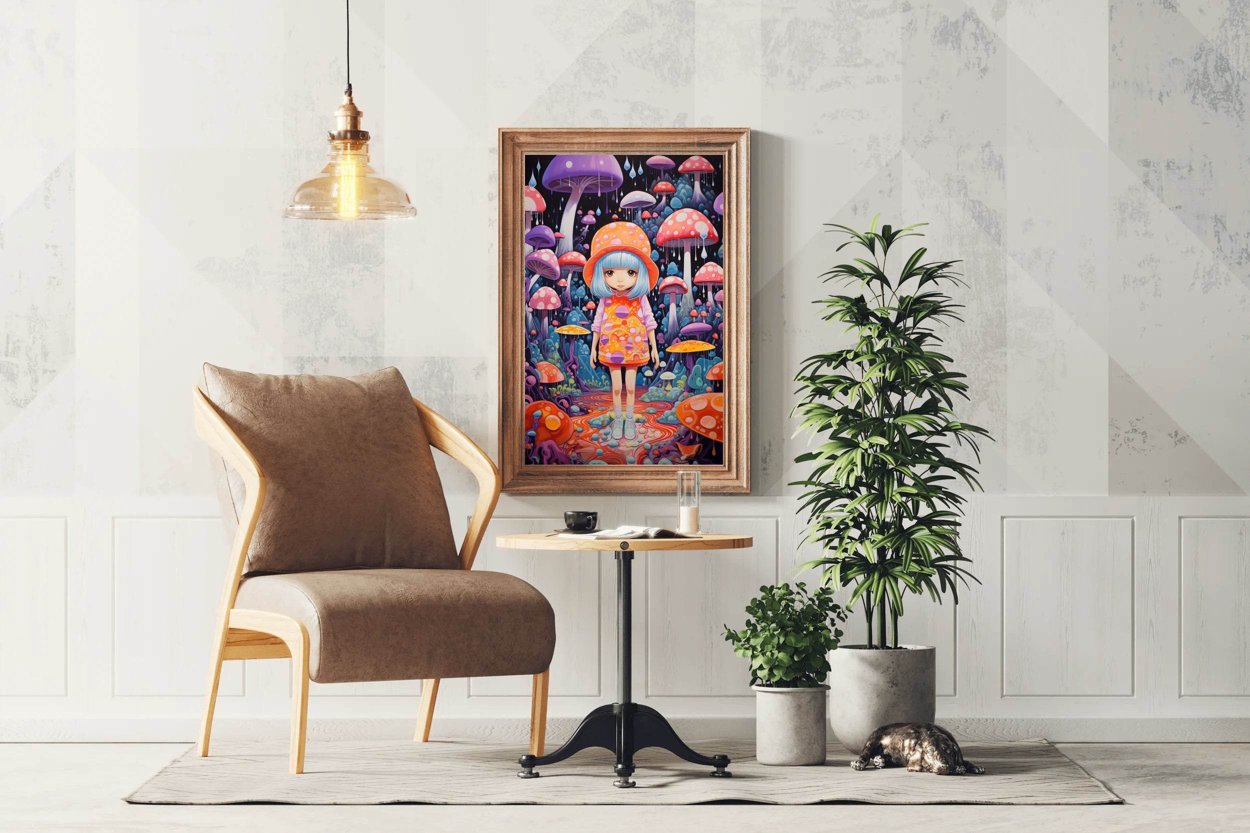 Colorful Retro girl with long hair and a hat Wall Art - beink online art store