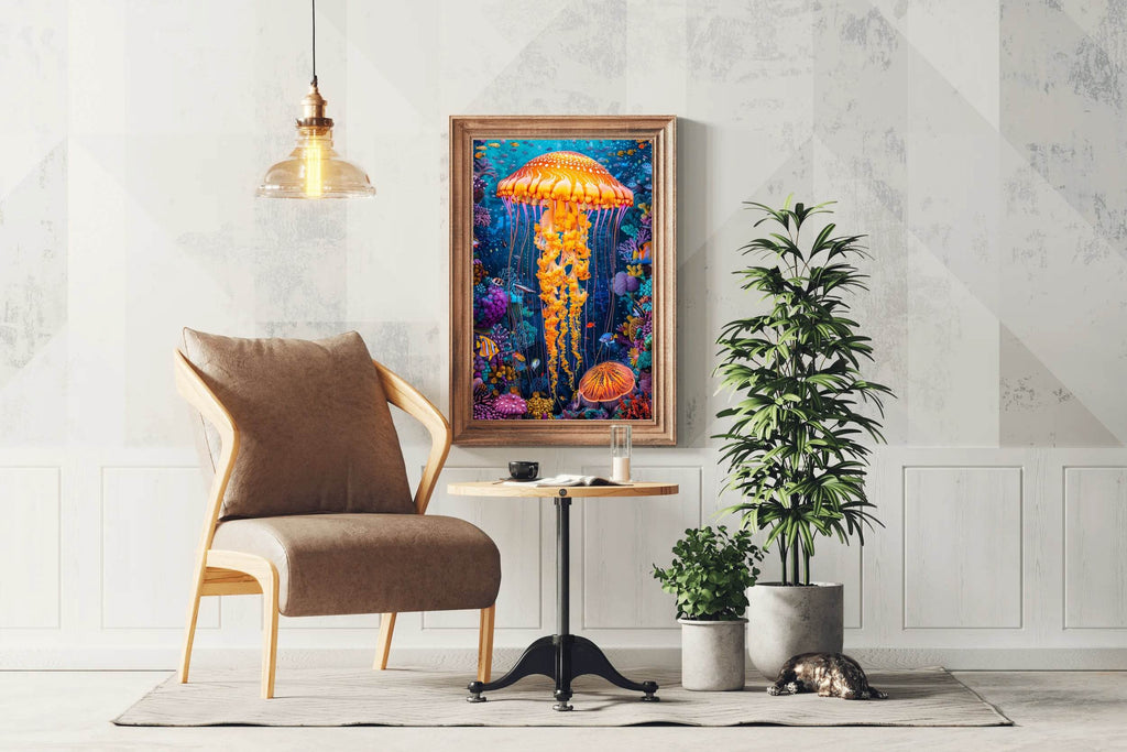 Jellyfish in the Colorful Coral Reef of the Seashore Wall Art - beink online art store