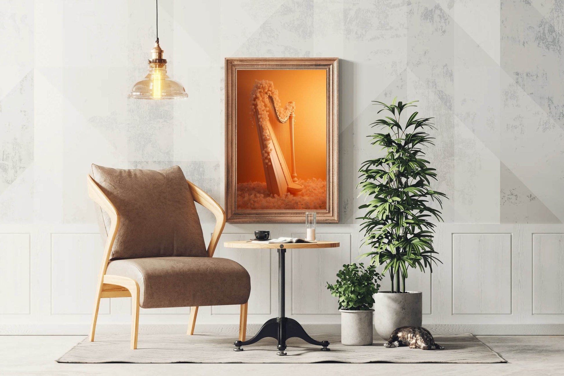 Harp With Flowers And Musical Notes Wall Art - beink online art store