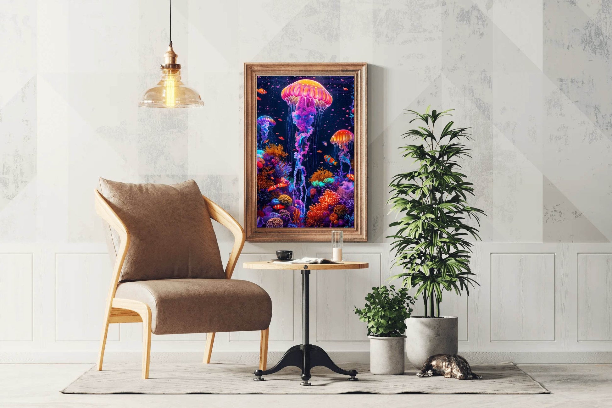 Neon Jellyfish Fantasy Underwater Wall Art - beink online art store