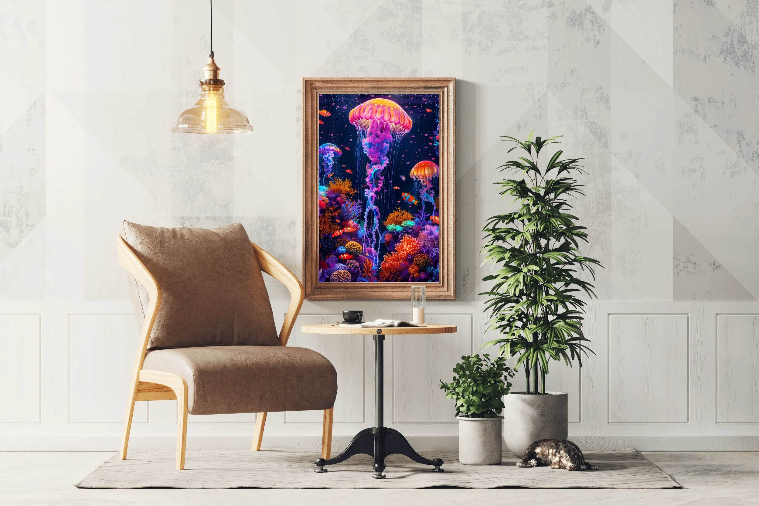 Neon Jellyfish Fantasy Underwater Wall Art - beink online art store