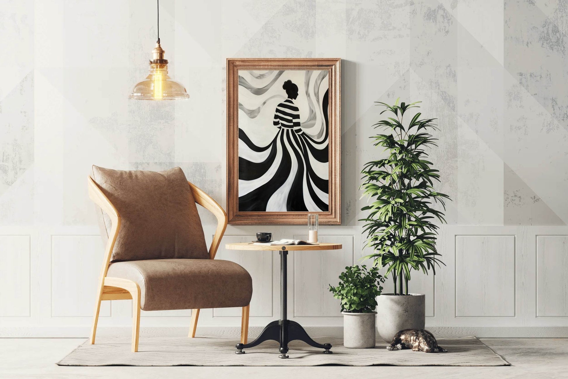Swirling Silhouette-Black and White stripes Modern Art - beink online art store