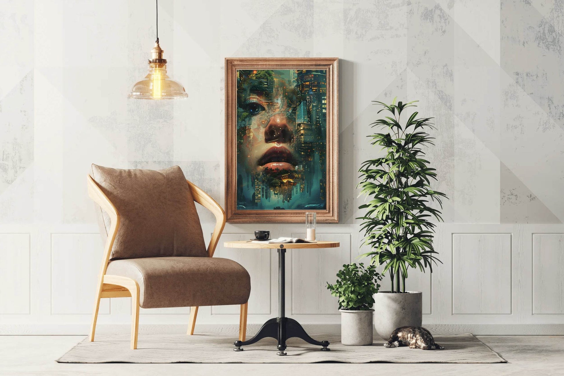 Enhanced Female Face Among Buildings Digital Art - beink online art store