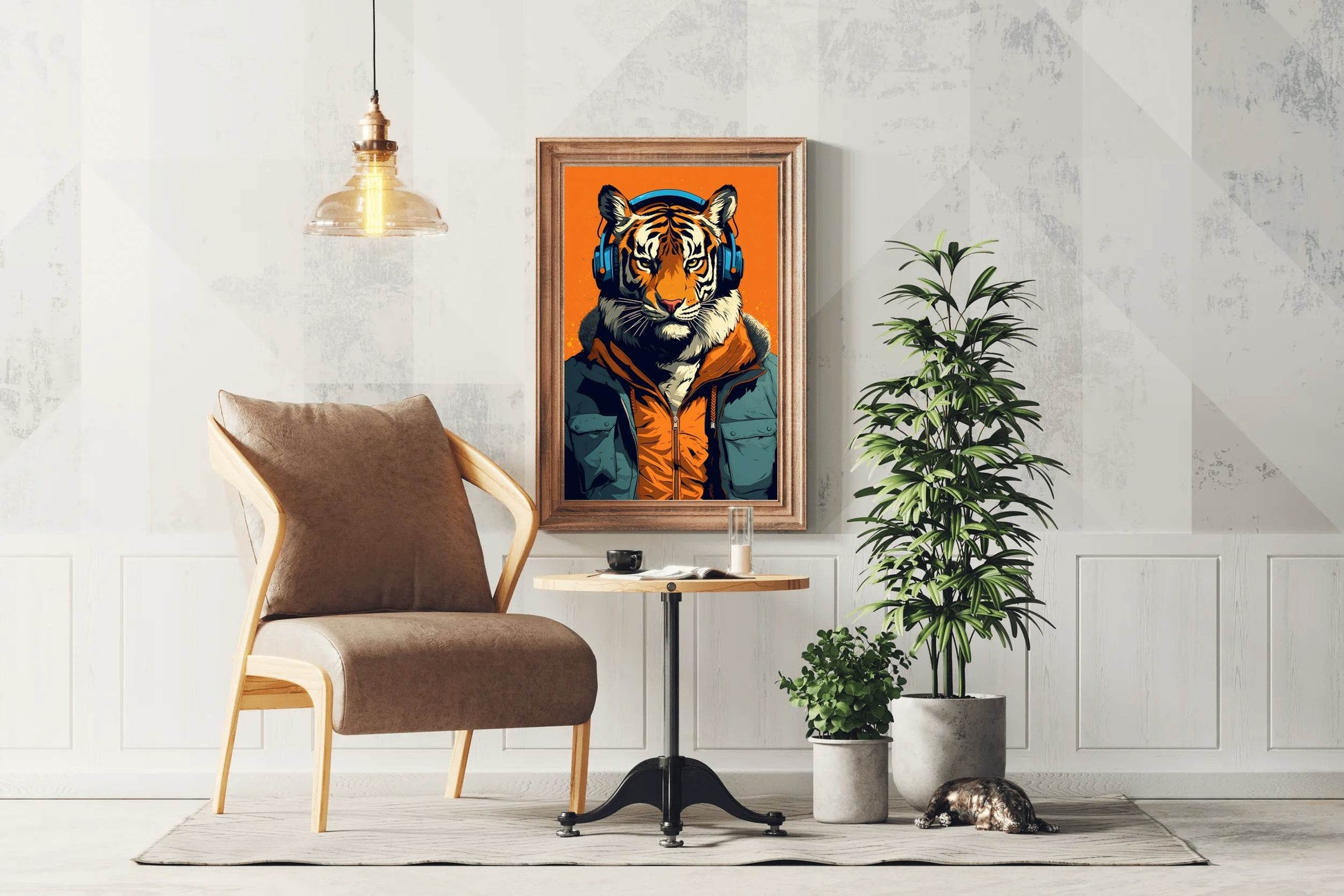 Painting of a Tiger Wearing Headphones and a Jacket. - beink online art store