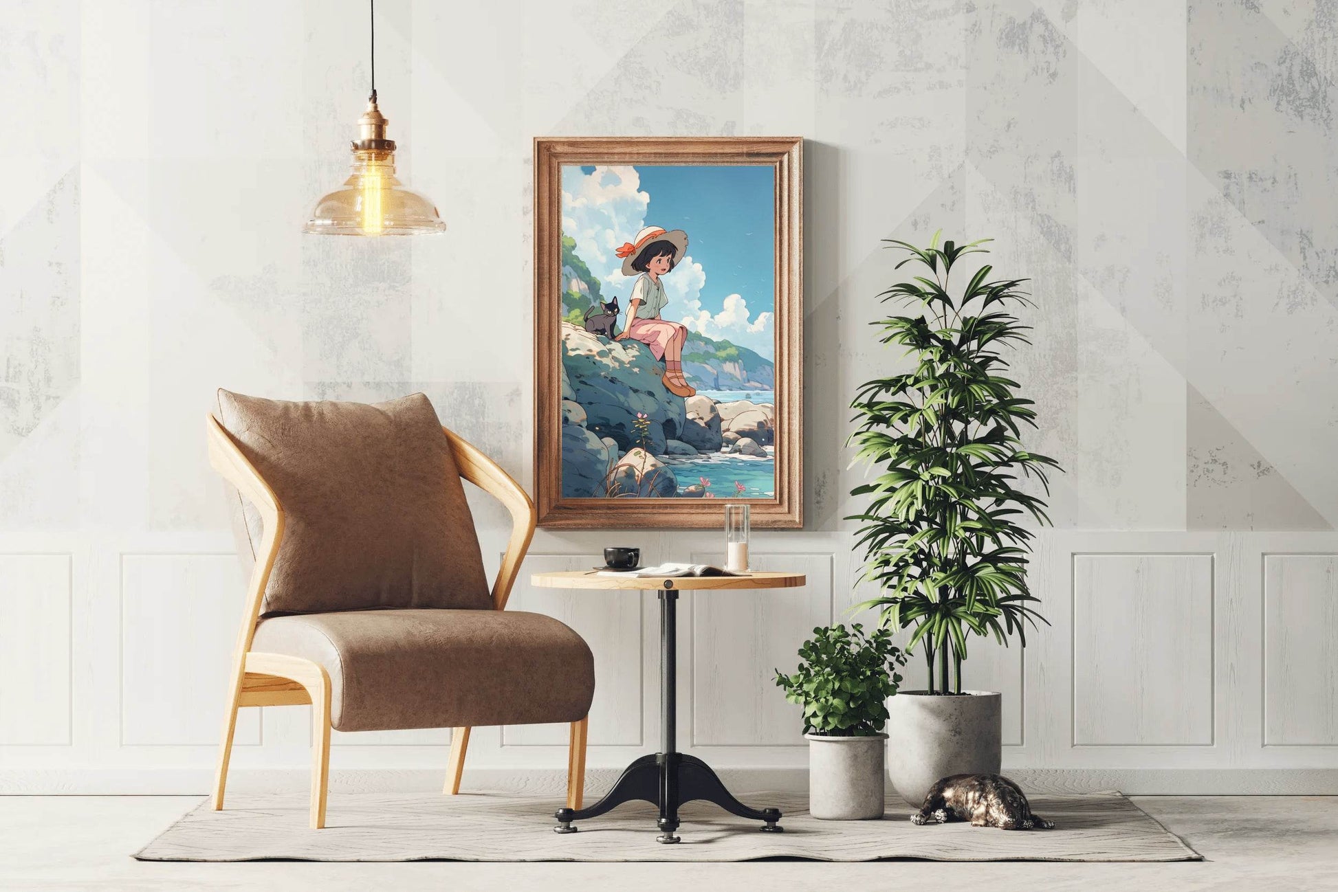 Vietnamese Girl Sitting on Rock Anime Wall Art - beink online art store