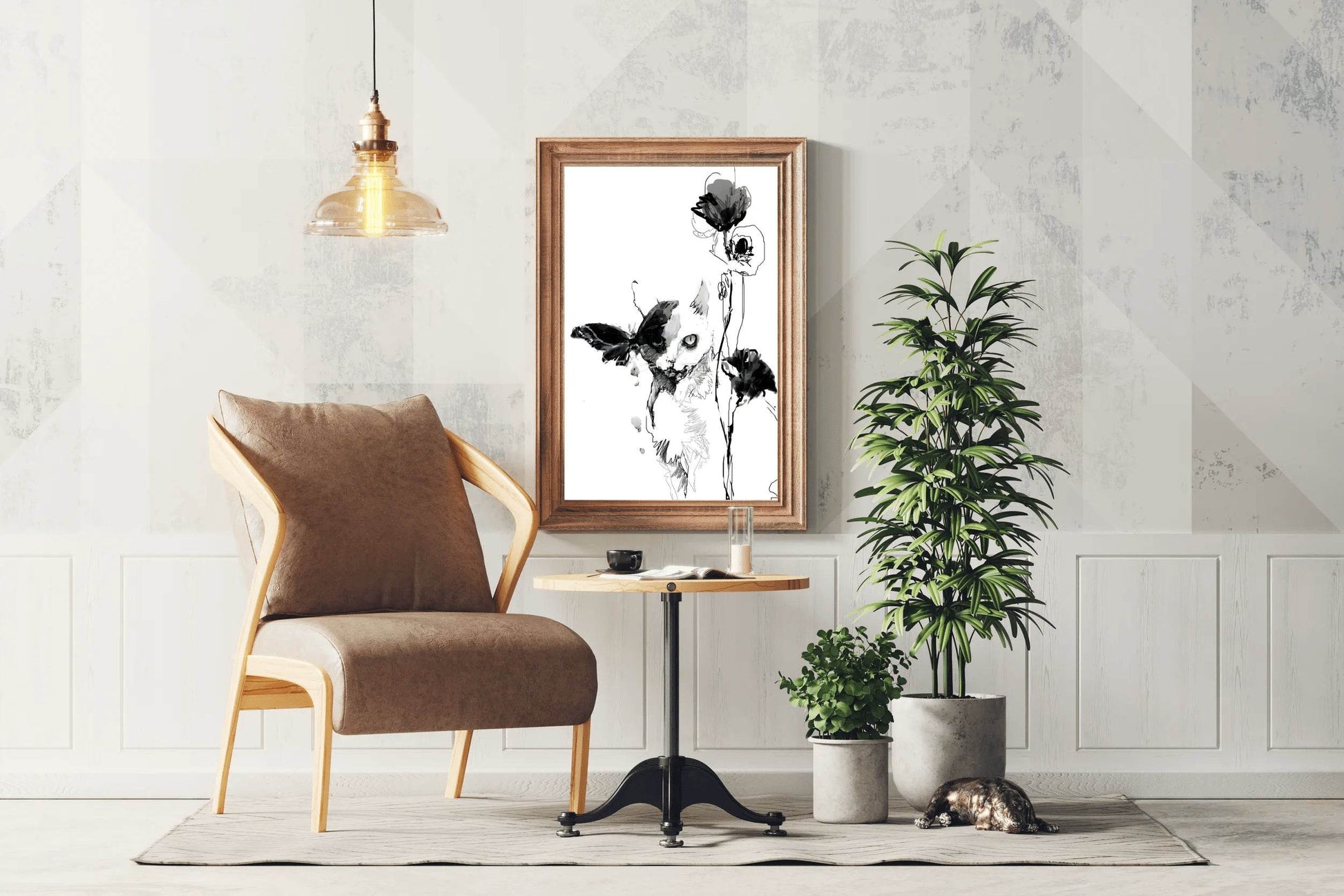 Feline Whispers in Black Ink Modern Wall Art - beink online art store
