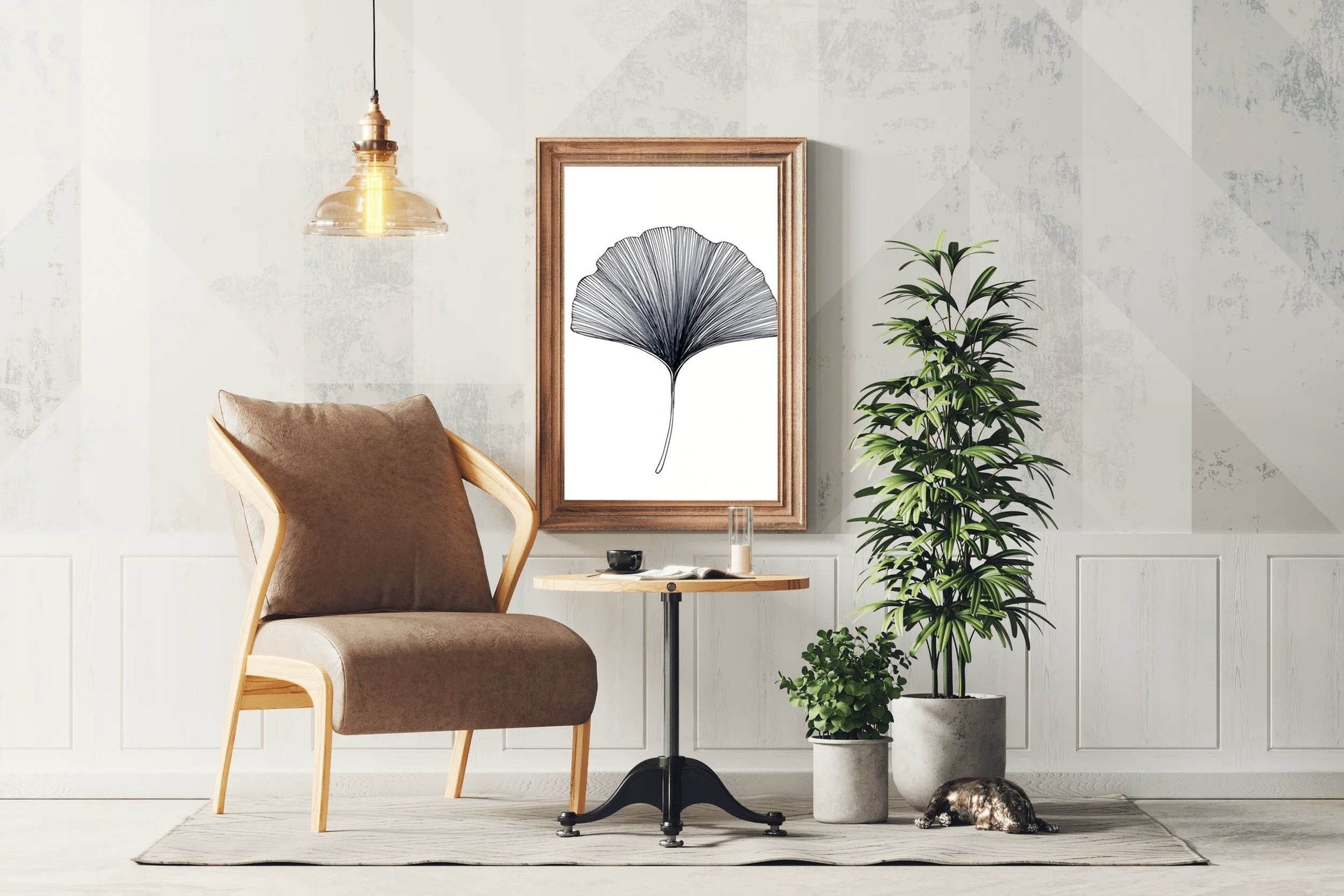 Black Color Gingko Leaf Sktech Wall Art - beink online art store