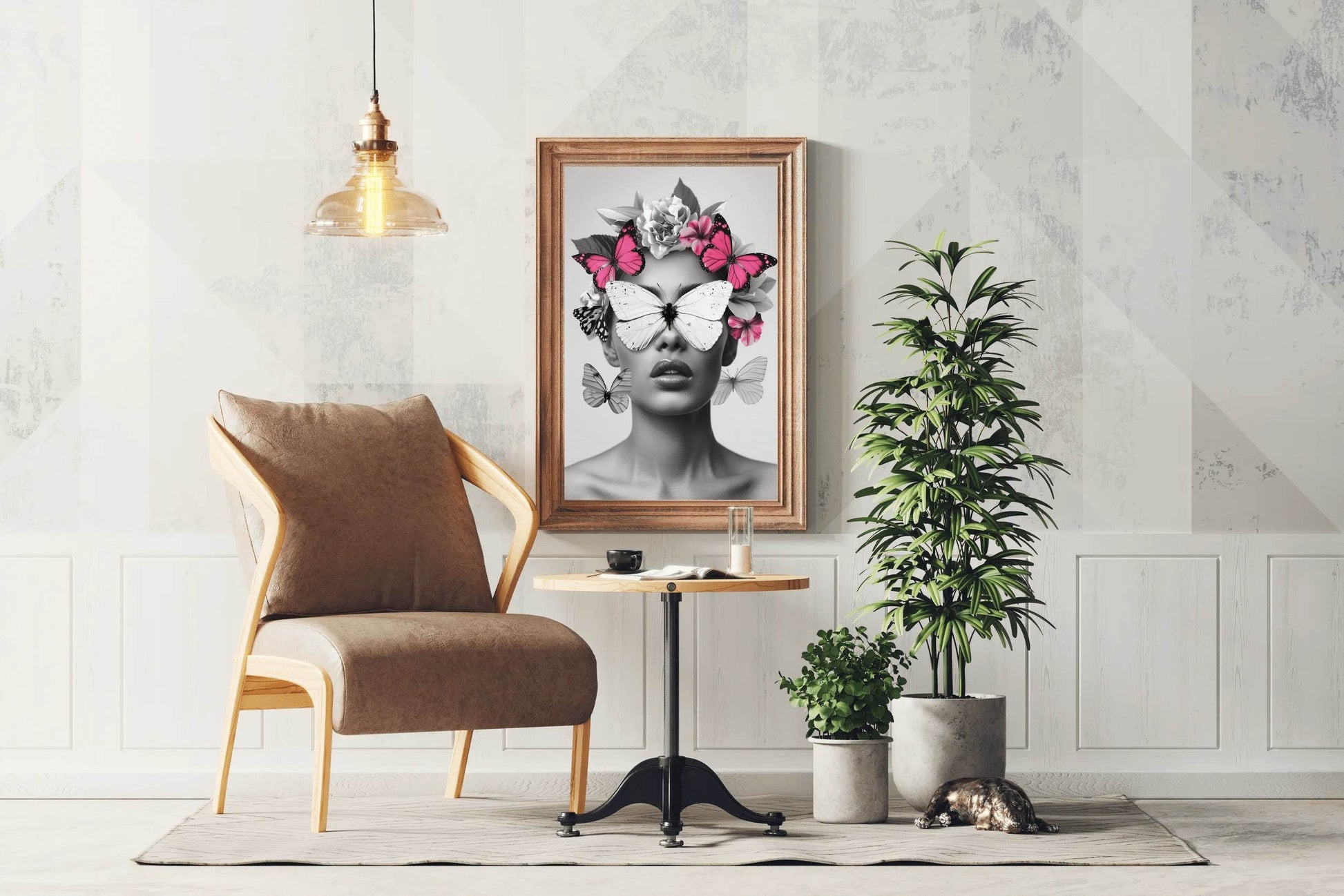 Woman's Face With Butterflies and Flowers - beink online art store