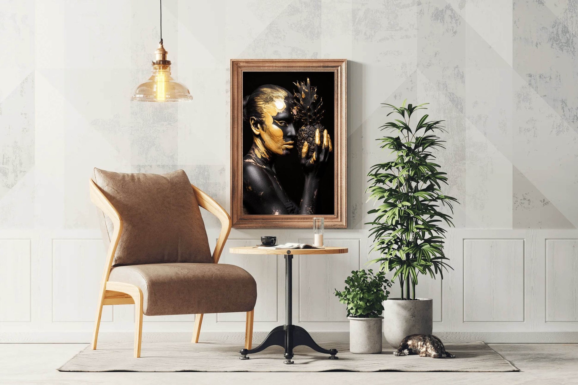 Portrait Young Woman With Golden Color Wall Art - beink online art store