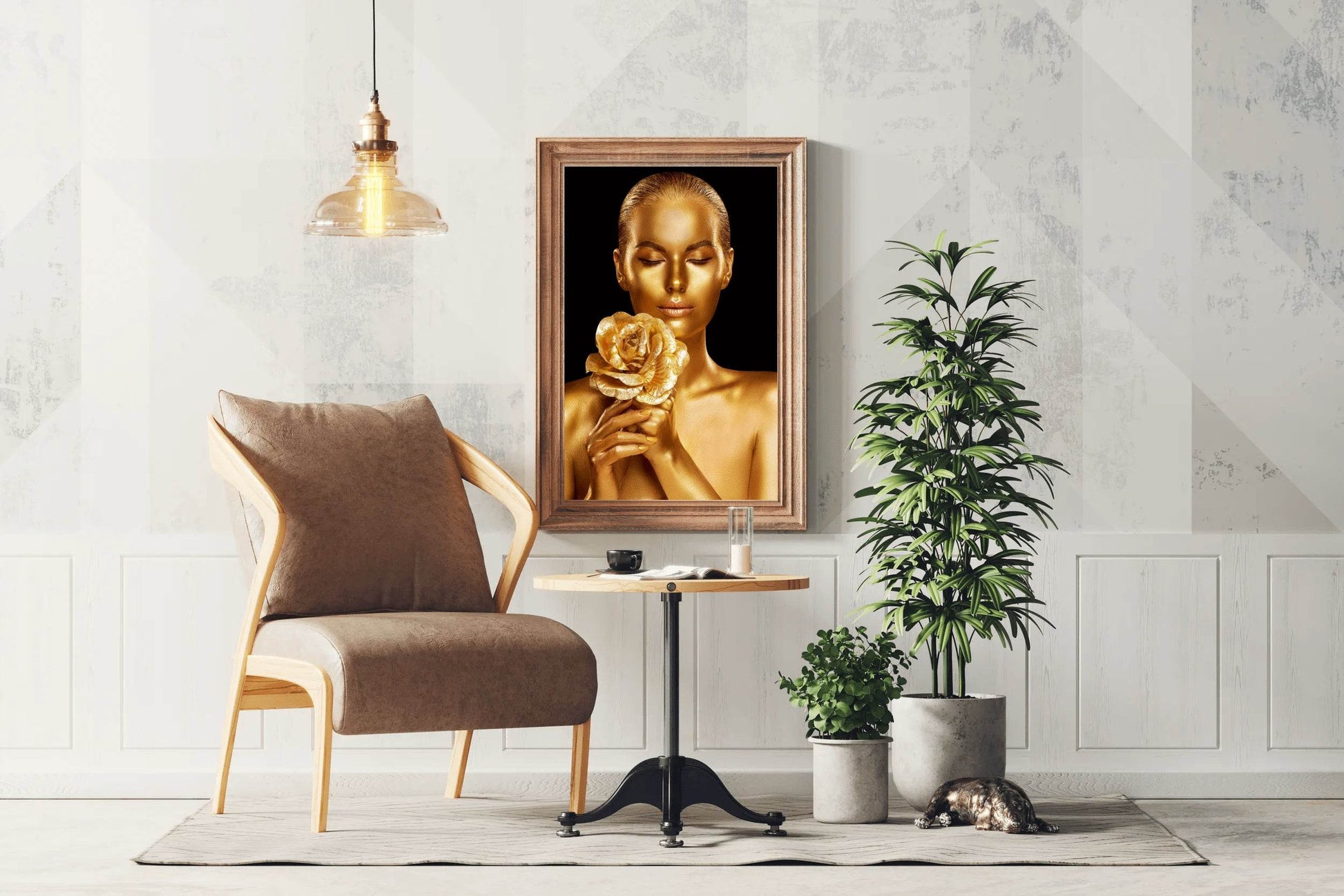 Golden Body Of a Woman With a Rose Wall Art - beink online art store