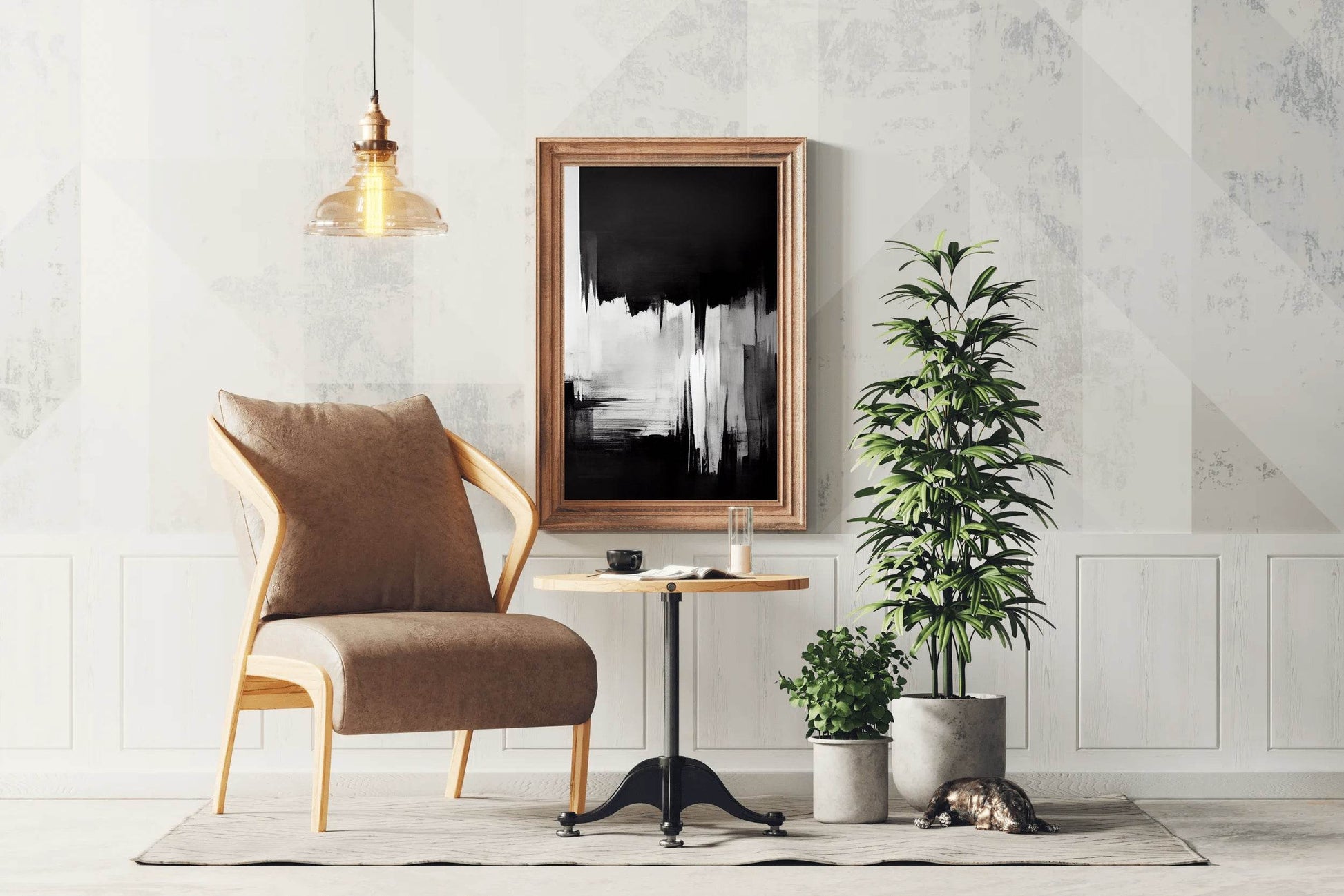 Black and White Brush Strokes Abstract Wall Art - beink online art store