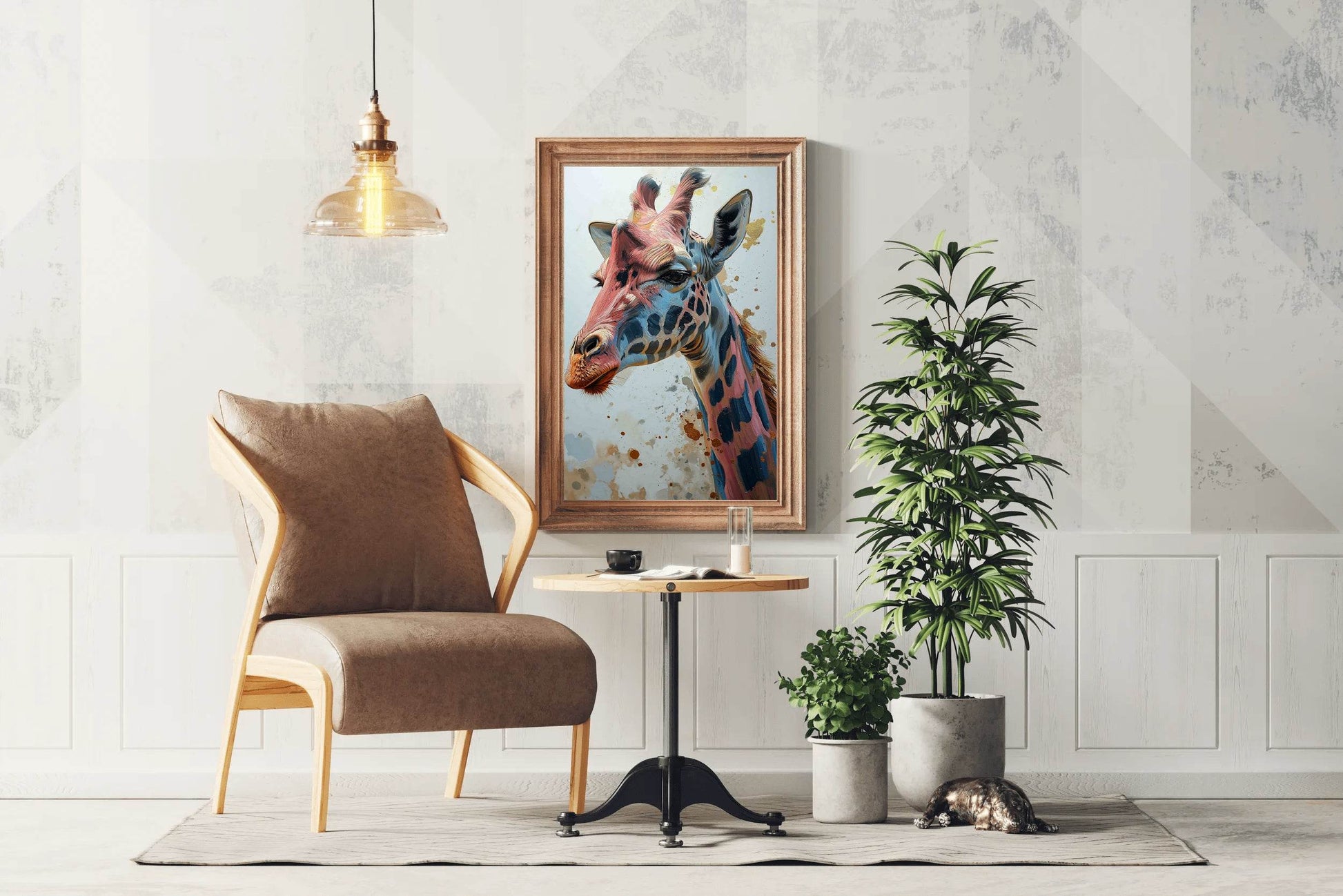 Giraffe Pink Blue Pattern Face Wall Art - beink online art store