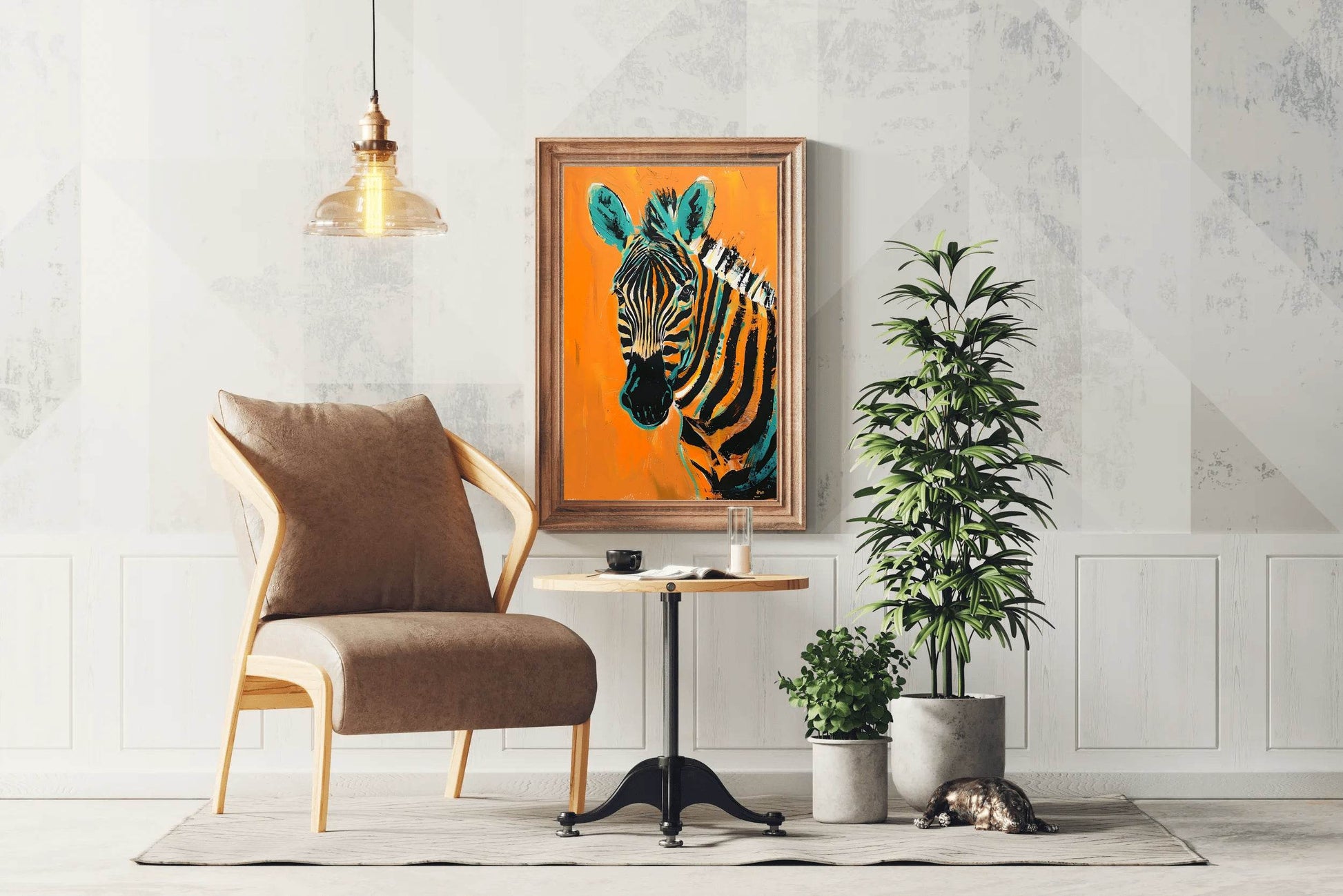 Orange Background Zebra Painting Wall Art - beink online art store