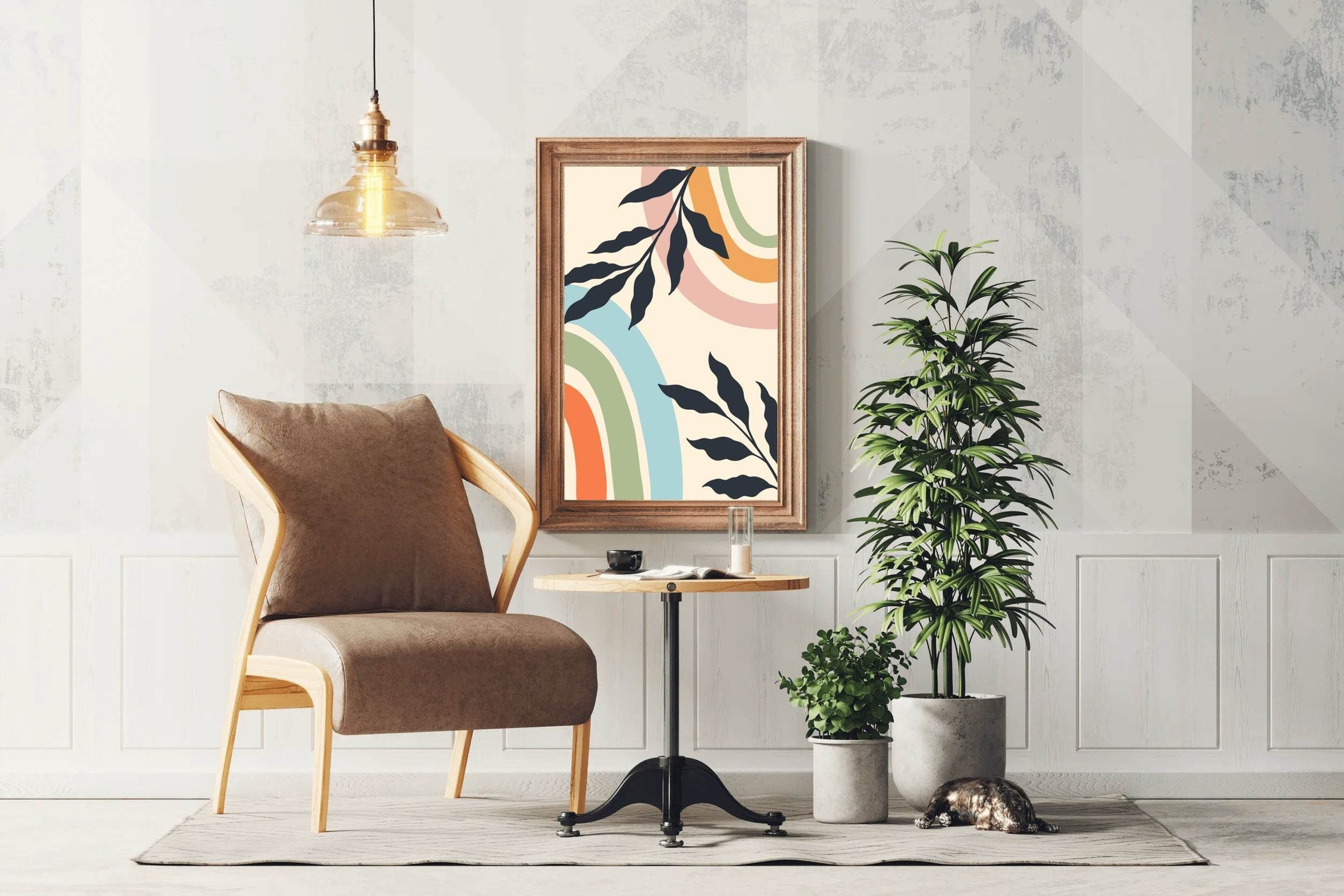 Abstract Rainbow Design Minimalist Leaves ArtWork - beink online art store