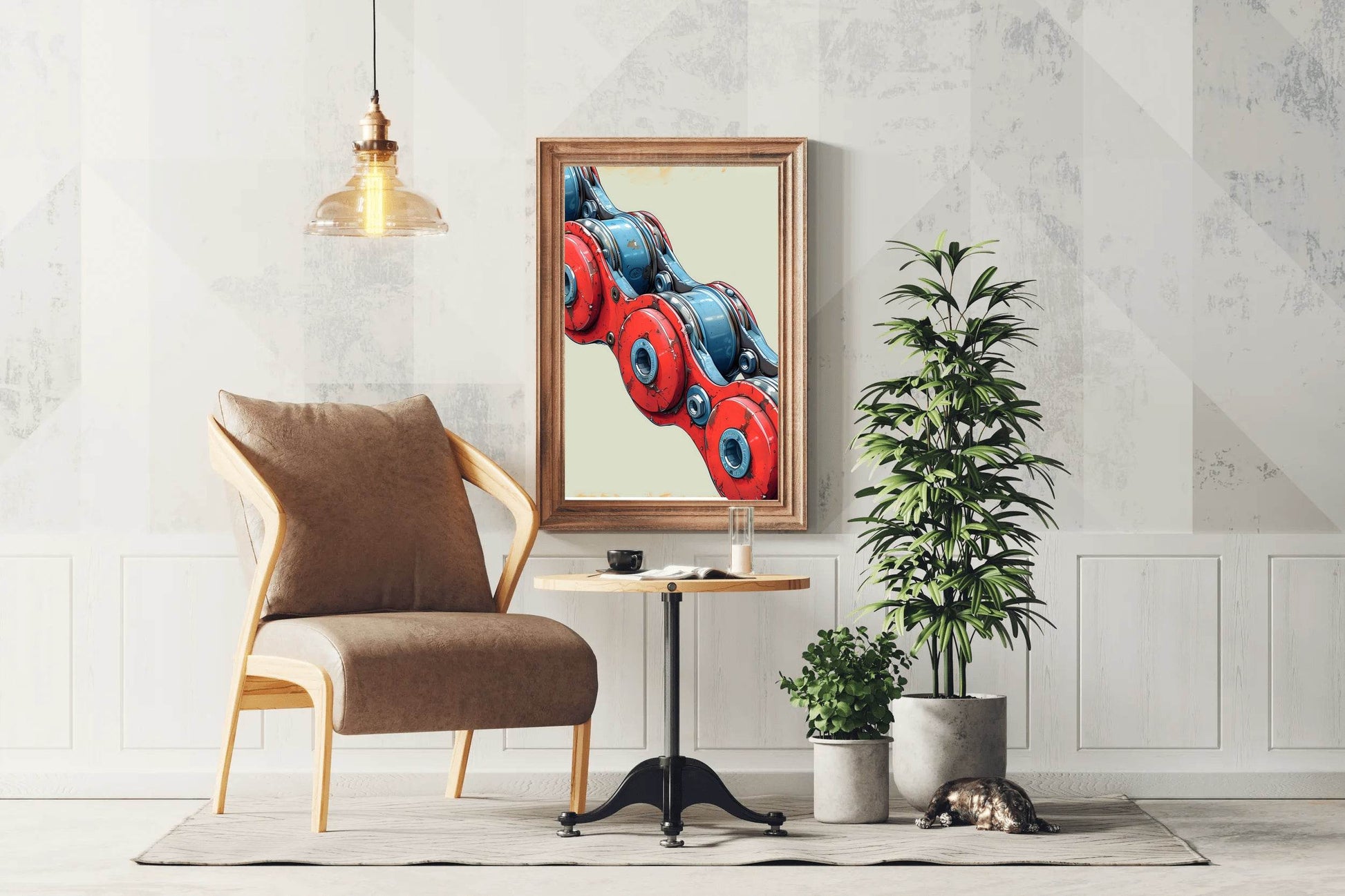 Painting of Red and Blue Bicycle Chain Artwork - beink online art store