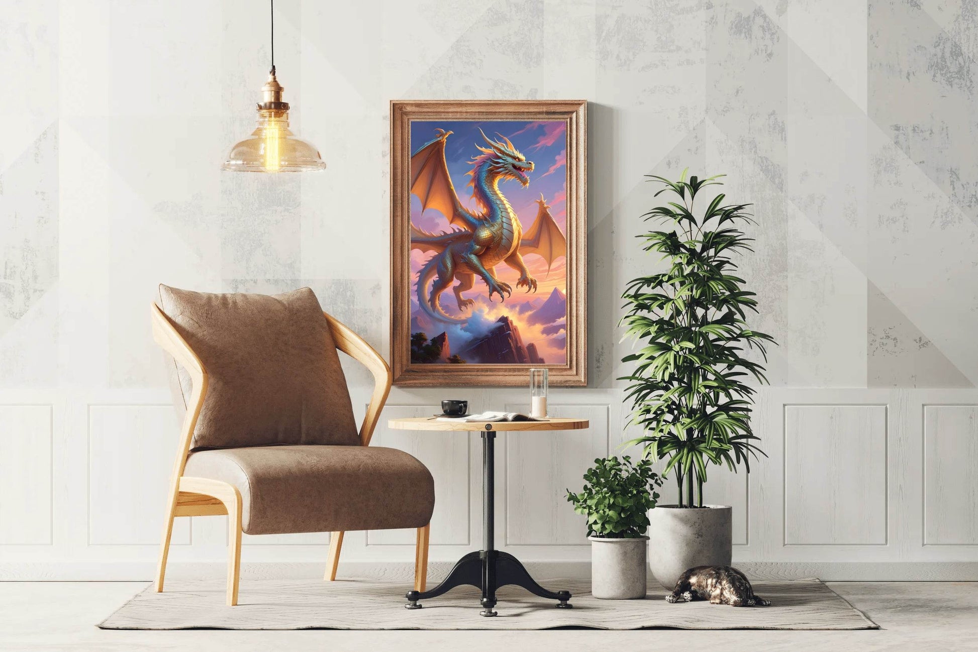 Flying Golden Dragon Animal Wall Art - beink online art store
