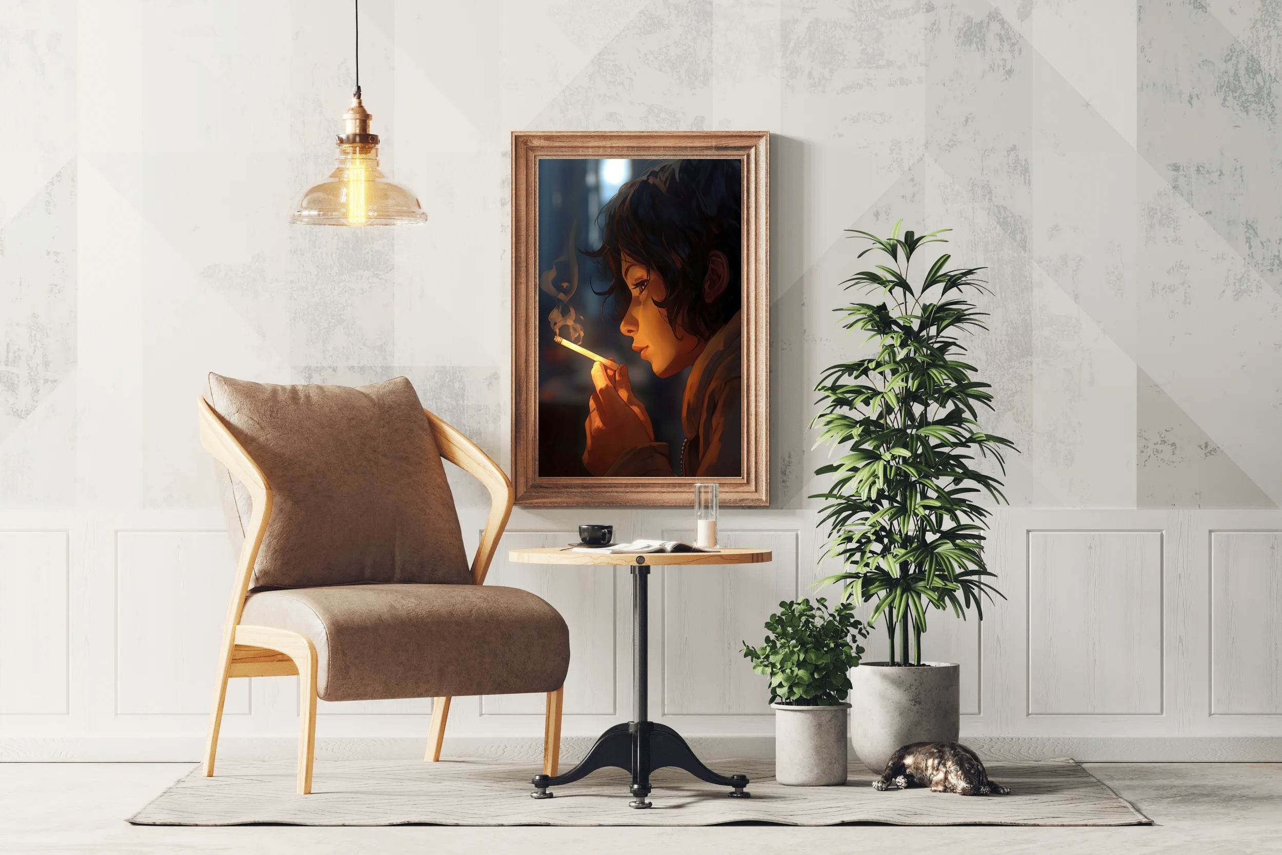 Anime Style Character With Cigarette Wall Art - beink online art store