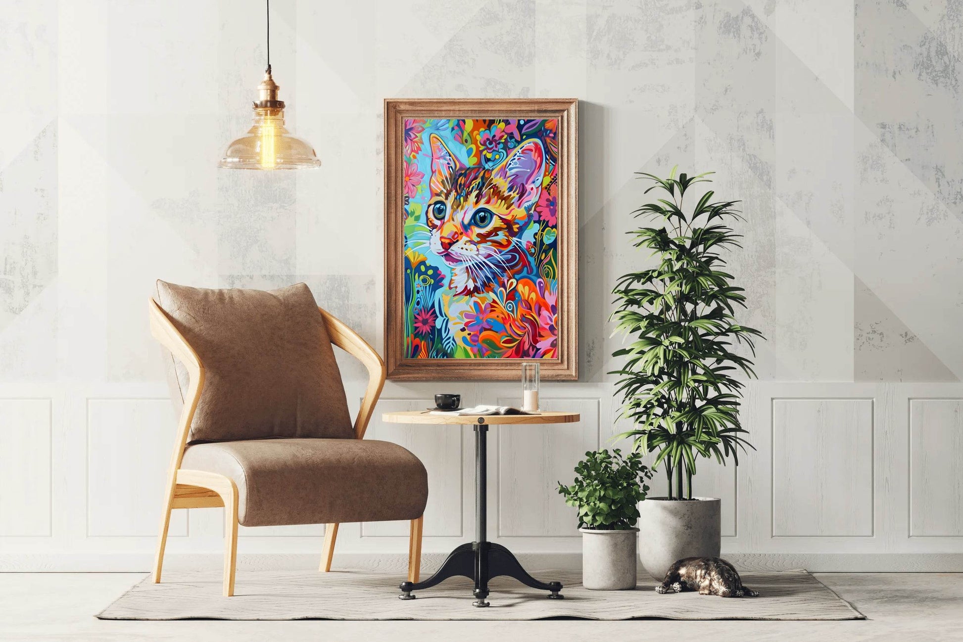 Painting of a Cat with Bright Colors Wall Art - beink online art store