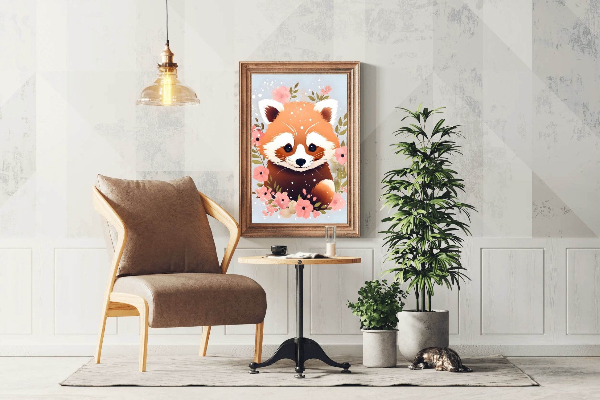 Cute Red Panda Watching the Flowers - beink online art store