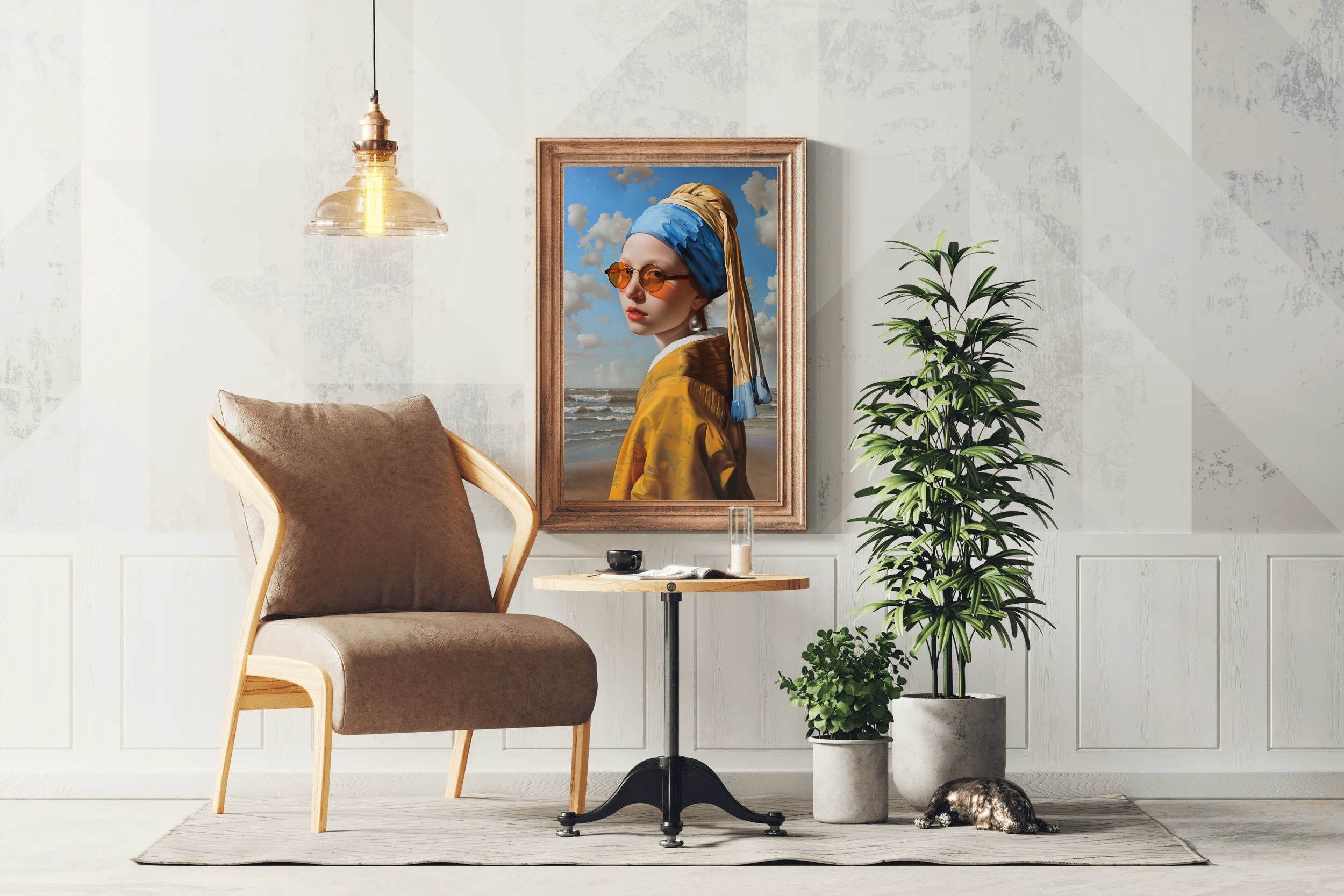Vermeer's Girl with a Pearl Earring on the beach Wall Art - beink online art store