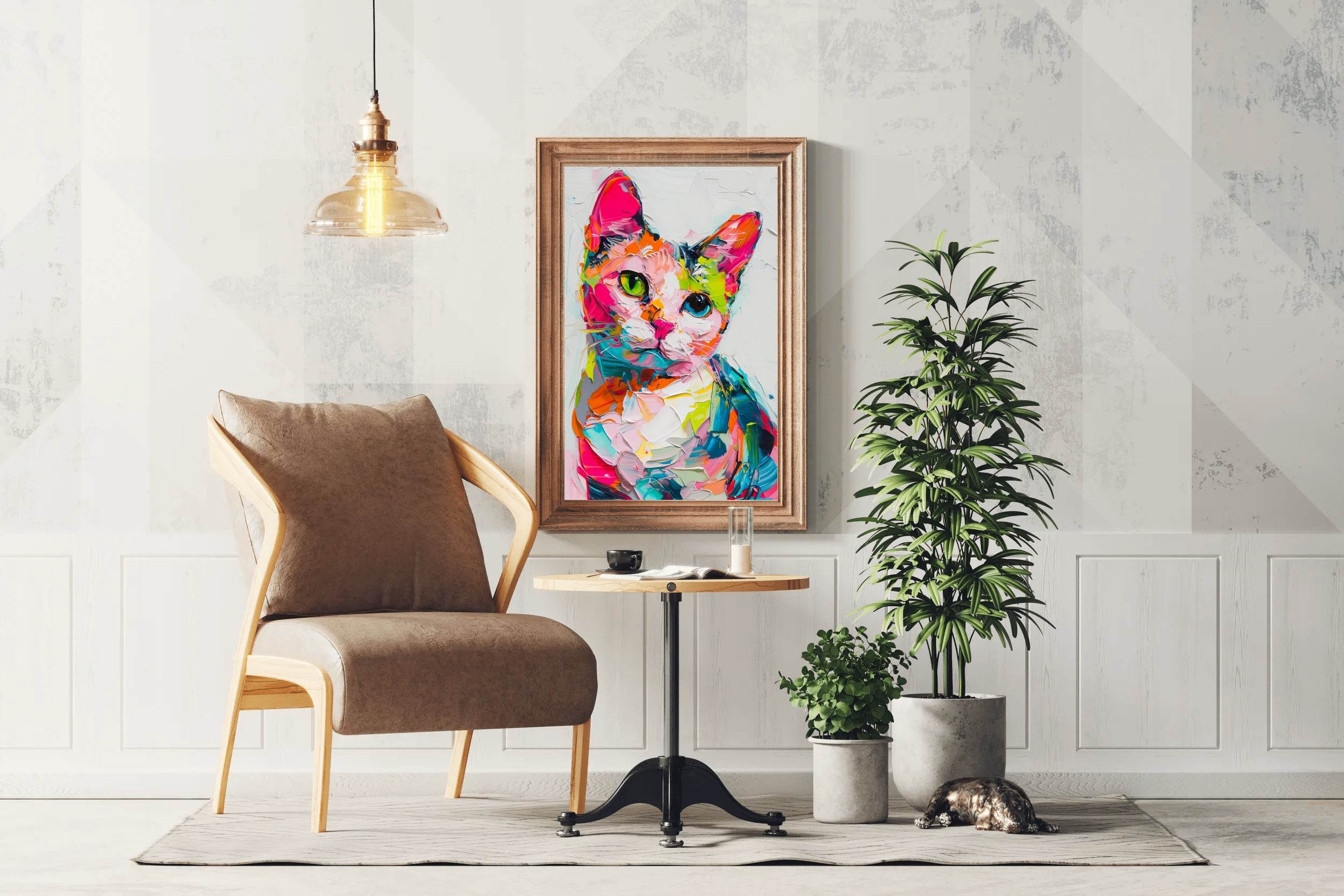 Hand Painted Illustration of Colorful Cat - beink online art store
