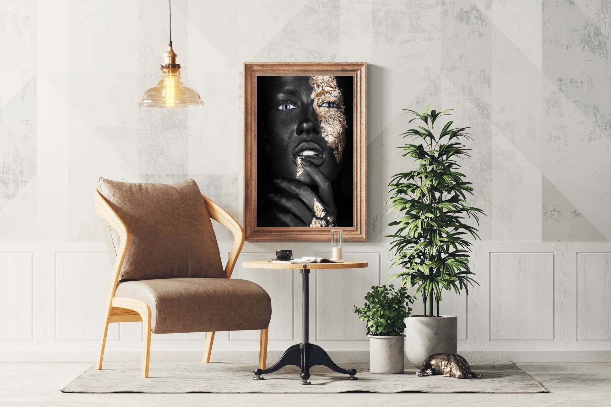 Dark Skinned Girl With Golden Makeup On Her Face Wall Art - beink online art store