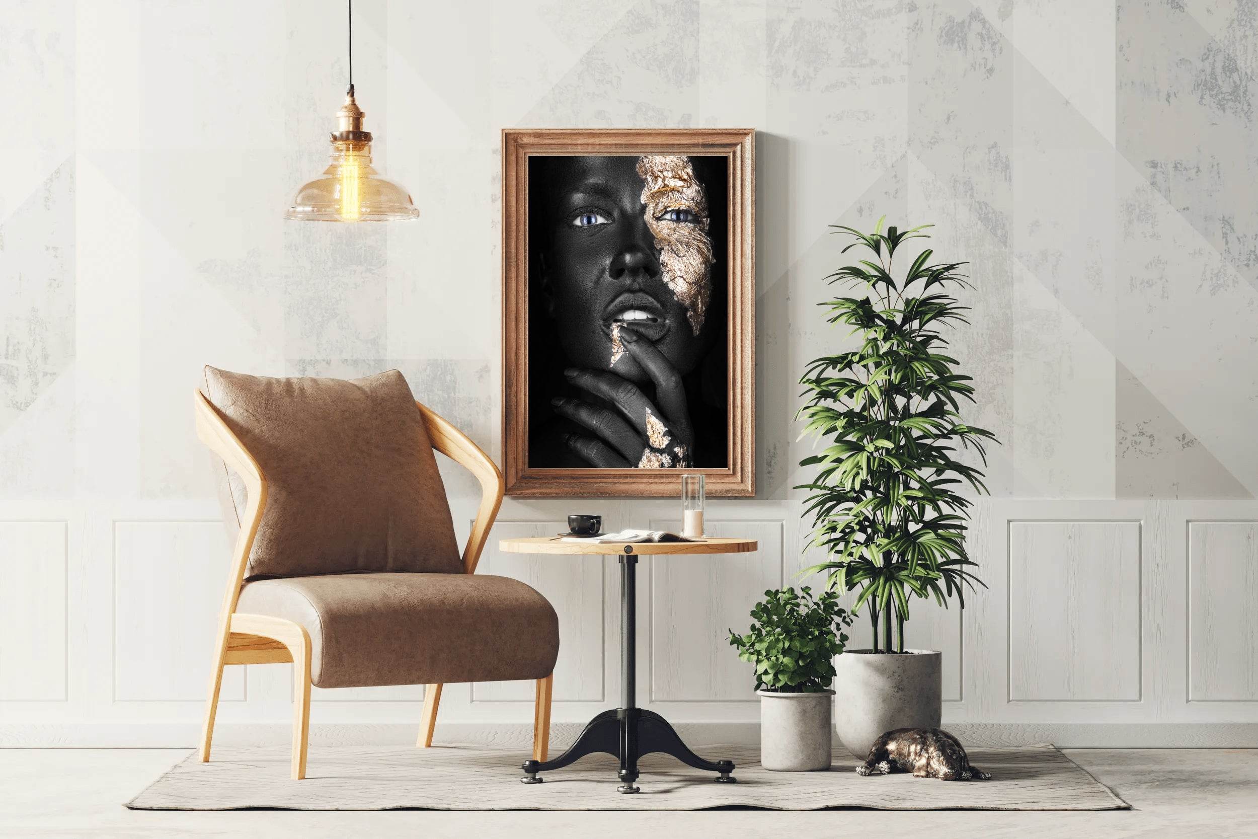 Dark Skinned Girl With Golden Makeup On Her Face Wall Art - beink online art store
