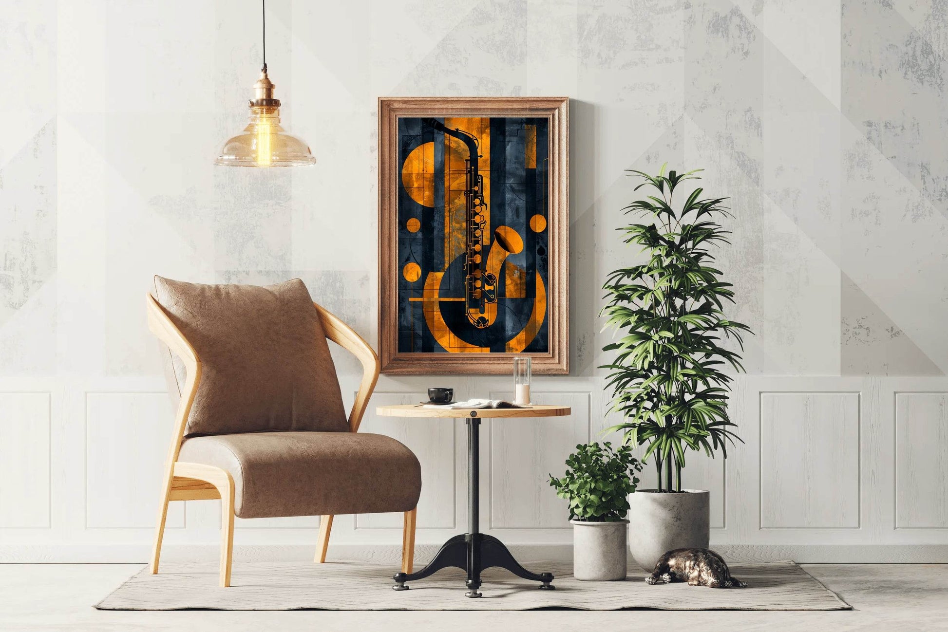 Saxophone With Yellow Lines Wall Art - beink online art store