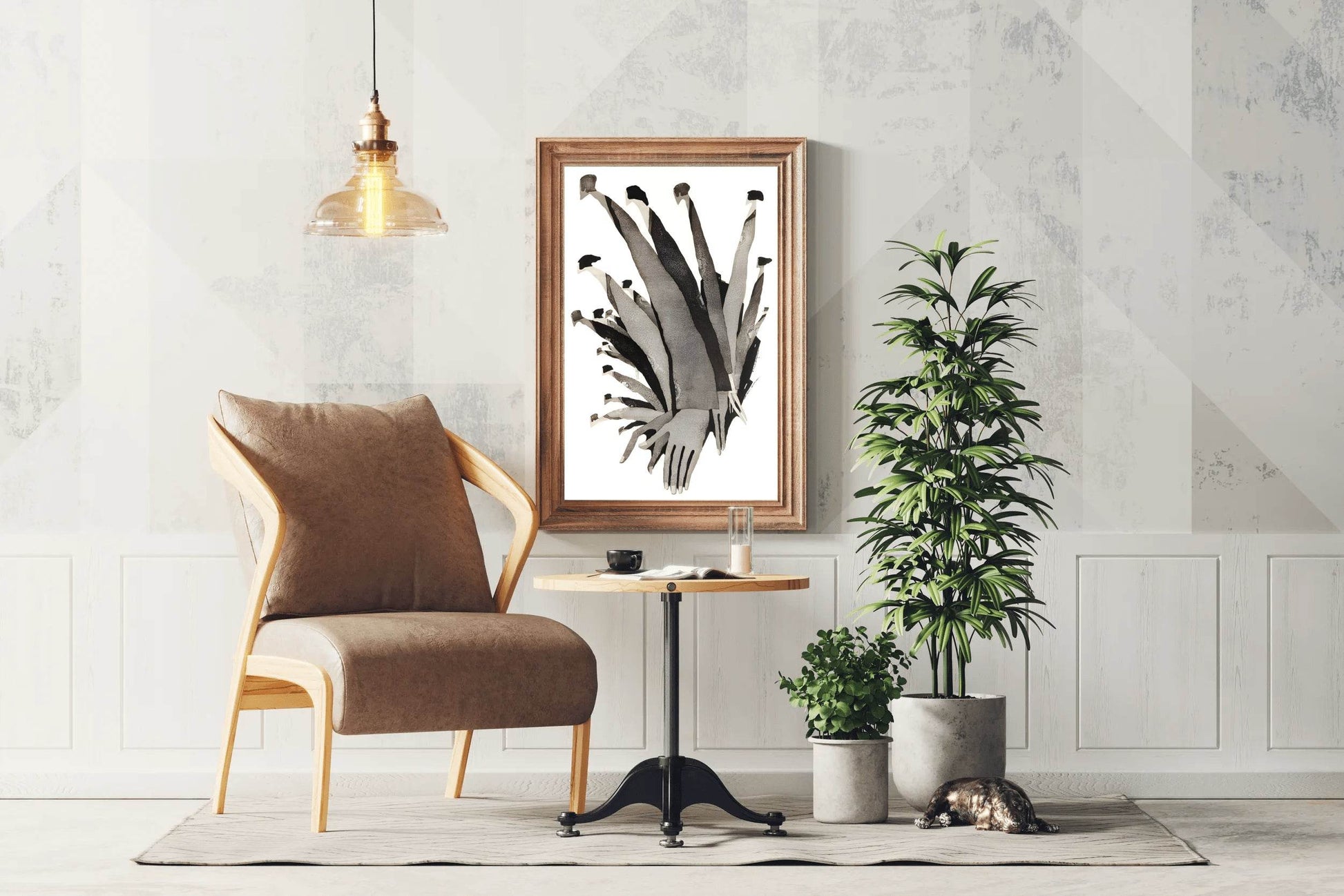 Black and White Interconnected Hands Wall Art - beink online art store
