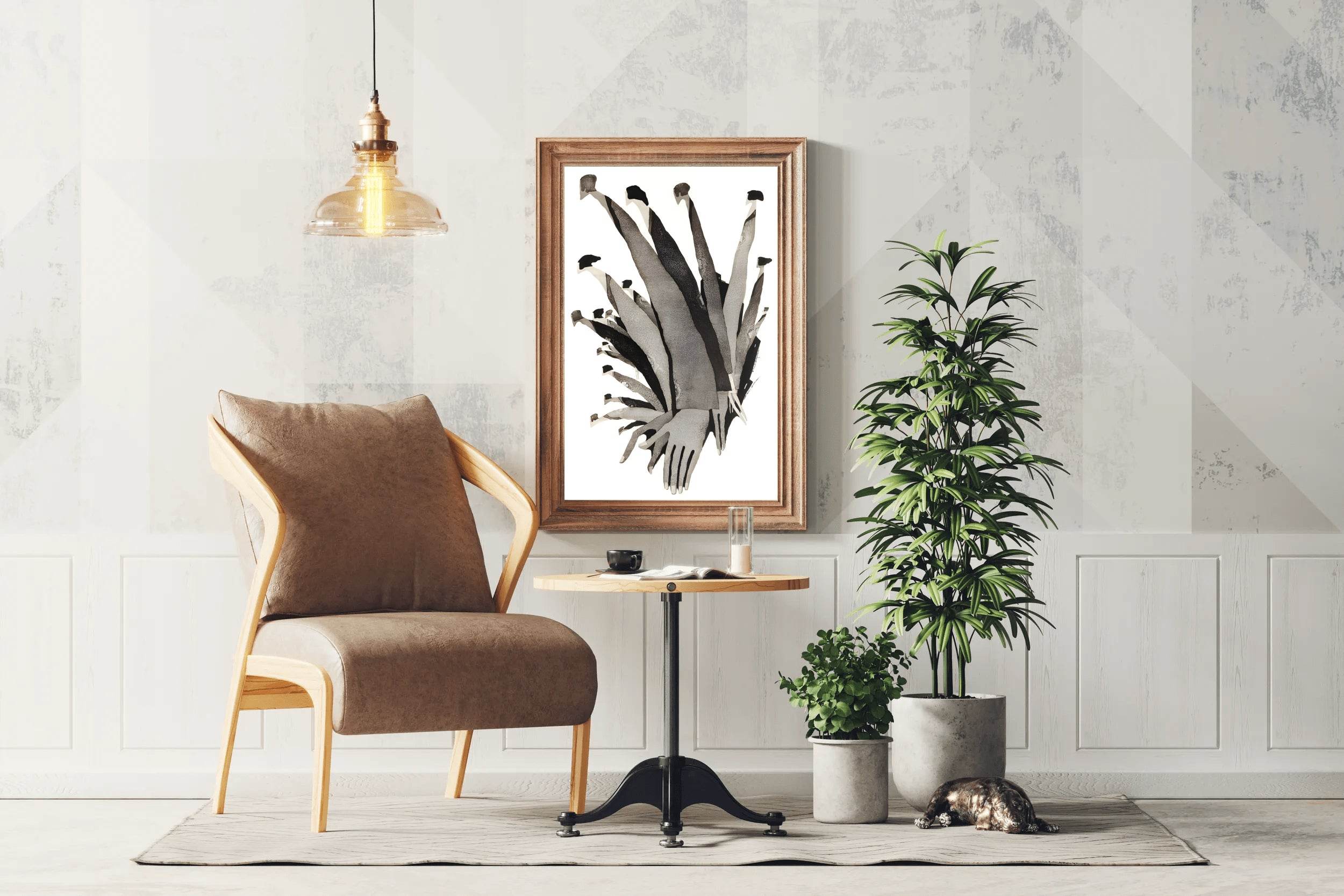 Black and White Interconnected Hands Wall Art - beink online art store