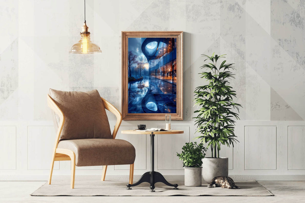 Blue Glass Building Wall Art - beink online art store