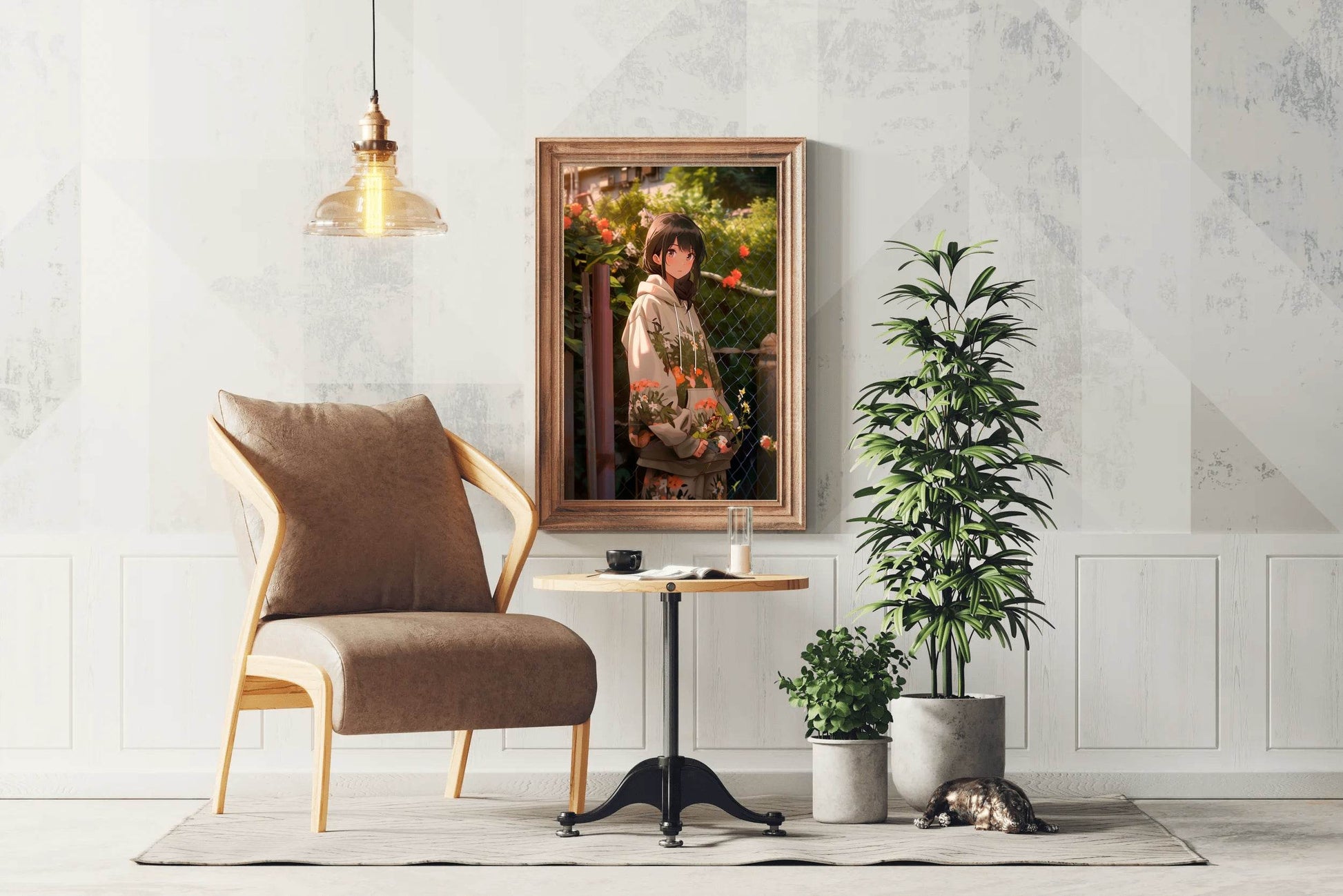 Beautiful Anime woman in Garden Anime Wall Art - beink online art store