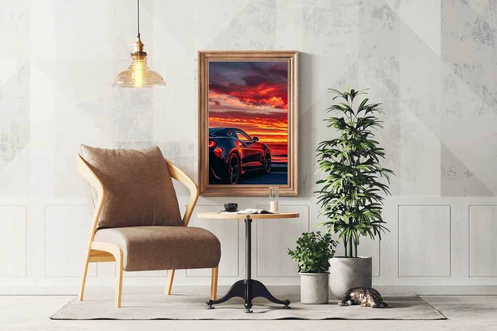 Black Camaro Sunset Wall Art - beink online art store
