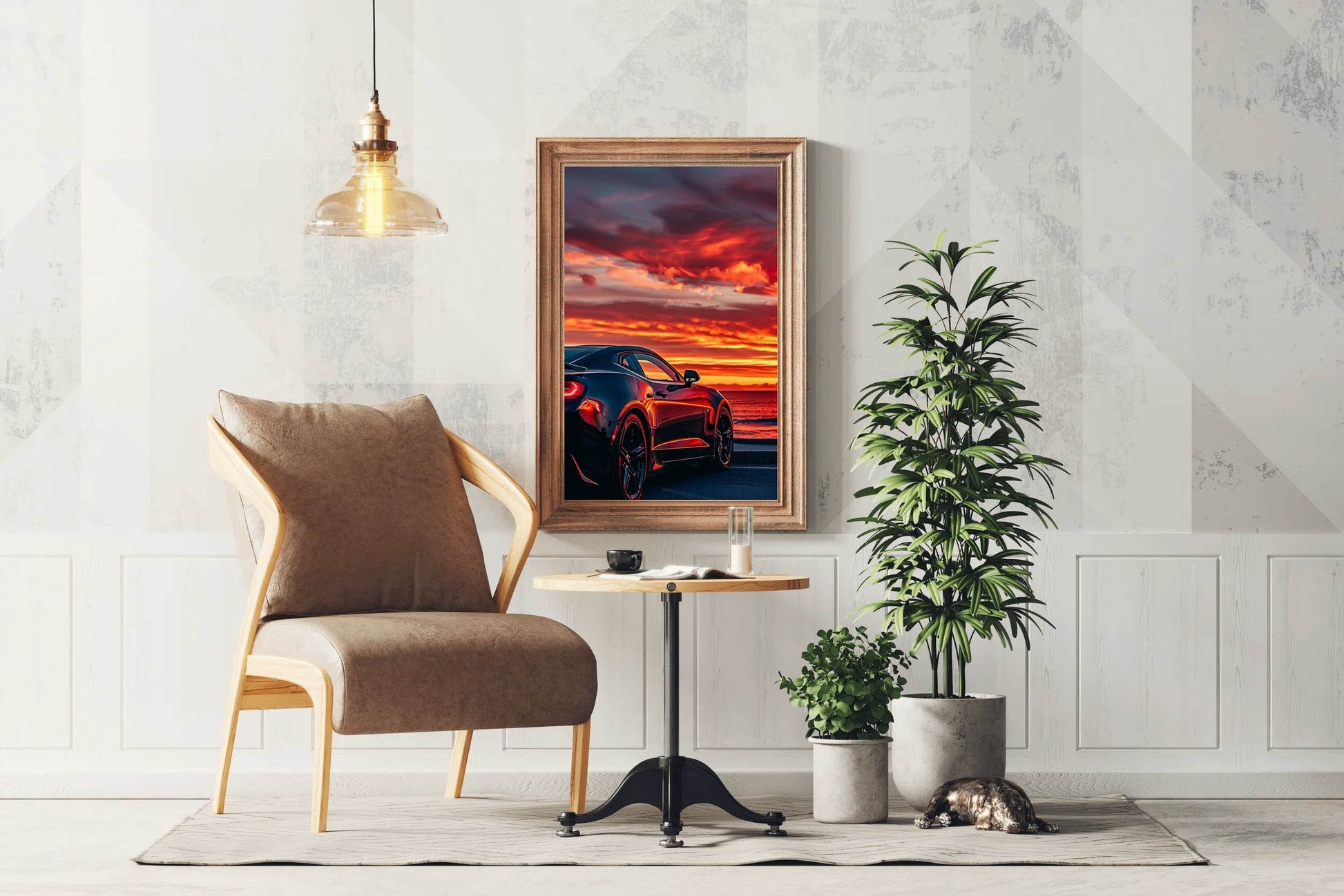 Black Camaro Sunset Wall Art - beink online art store