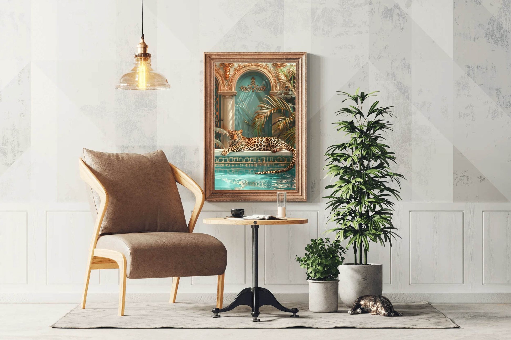 Javan Leopard Sitting Besides Pool - beink online art store