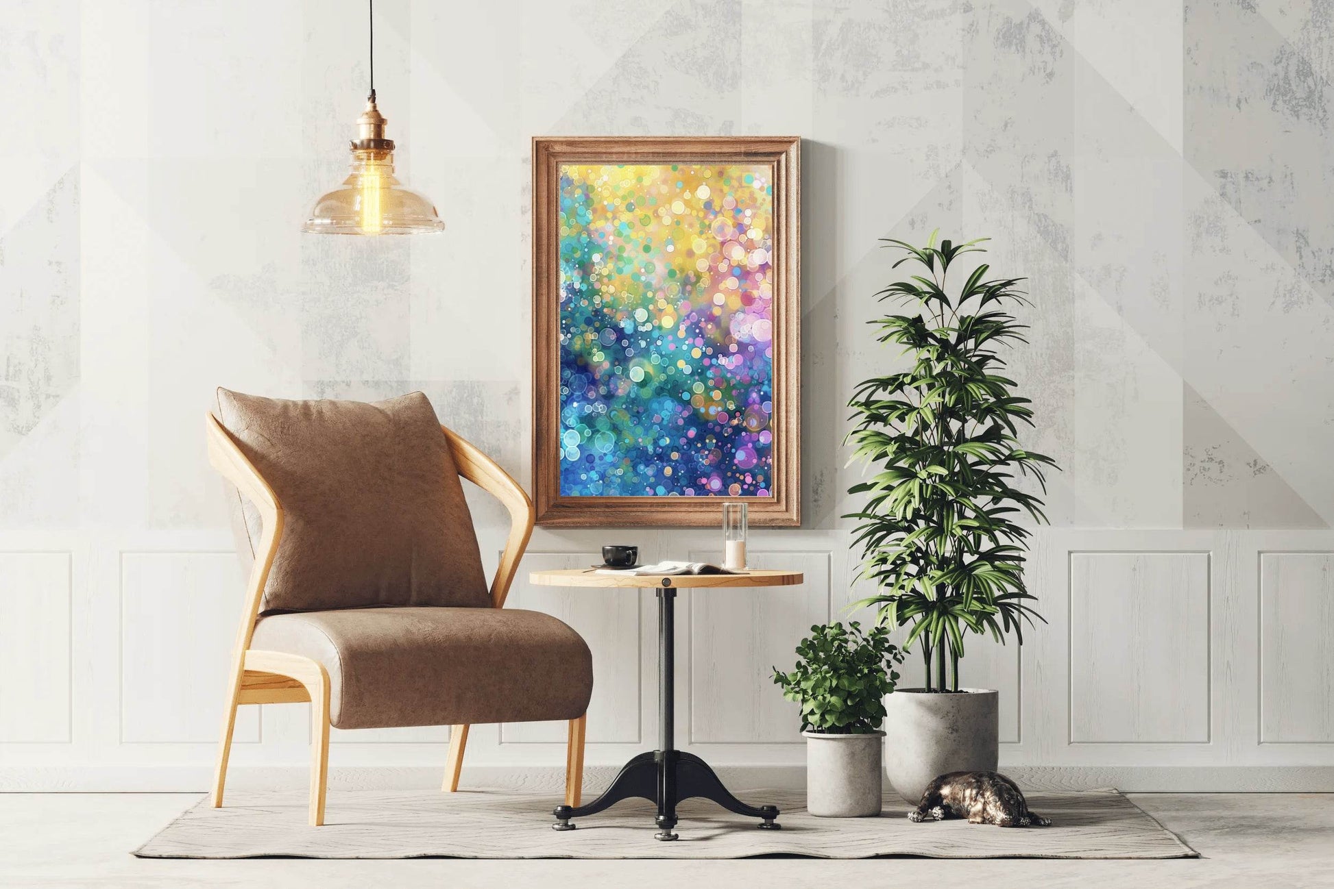 Colorful Neon Dots Digital Art - beink online art store