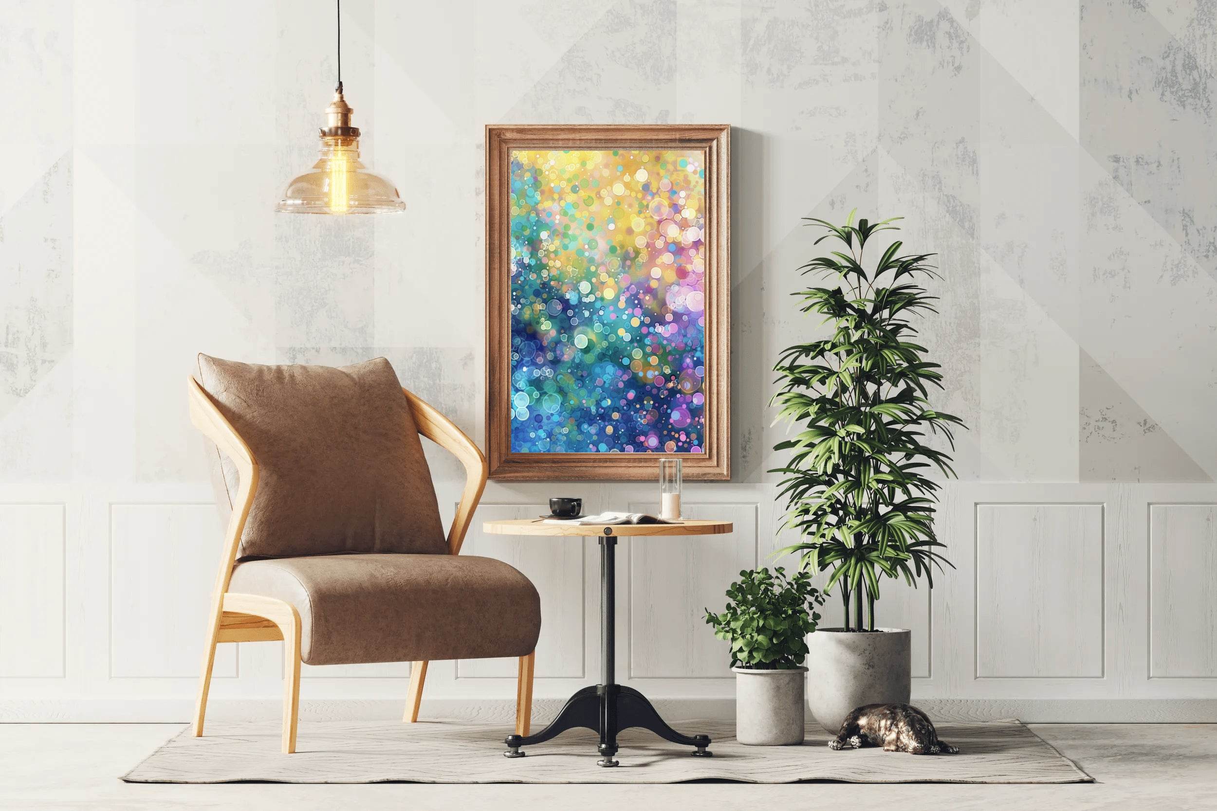 Colorful Neon Dots Digital Art - beink online art store