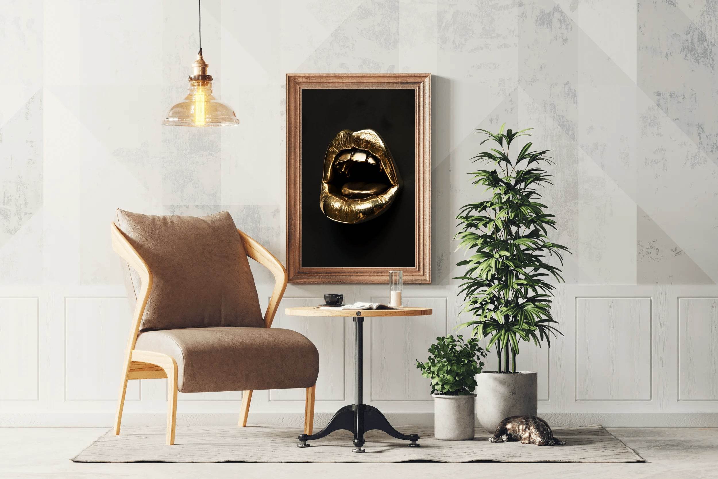 Golden Metallic Mouth Modern Wall Art - beink online art store