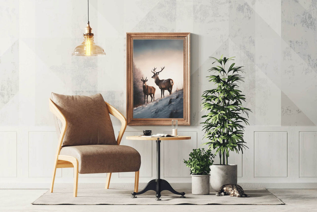 Pair of Red Deer Standing in Snow Wall Art - beink online art store