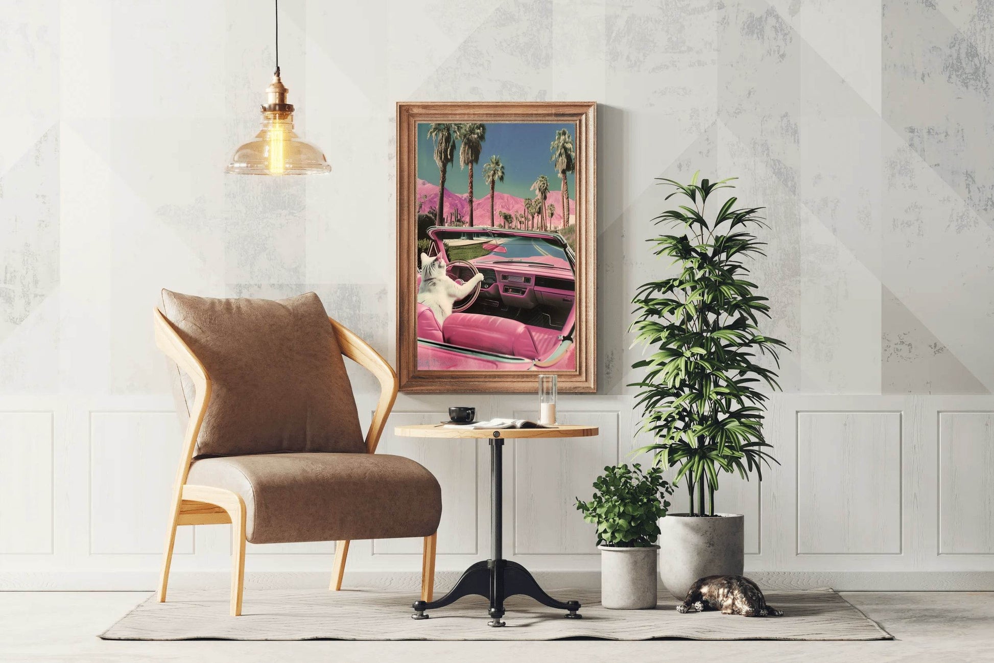 Cat Driving A Pink Car Wall Art - beink online art store