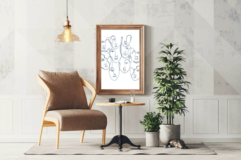 Blue and White Abstract Face Wall Art - beink online art store