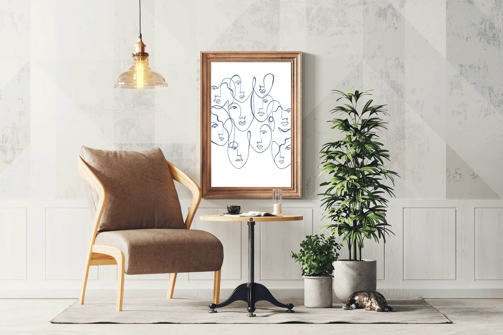 Blue and White Abstract Face Wall Art - beink online art store