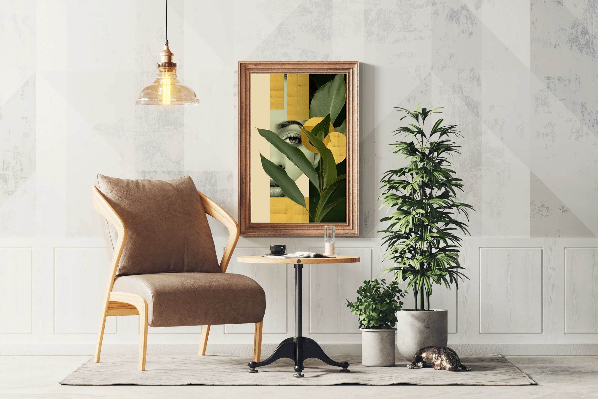 Girl Behind Tropical Leaves Abstract Wall Art - beink online art store
